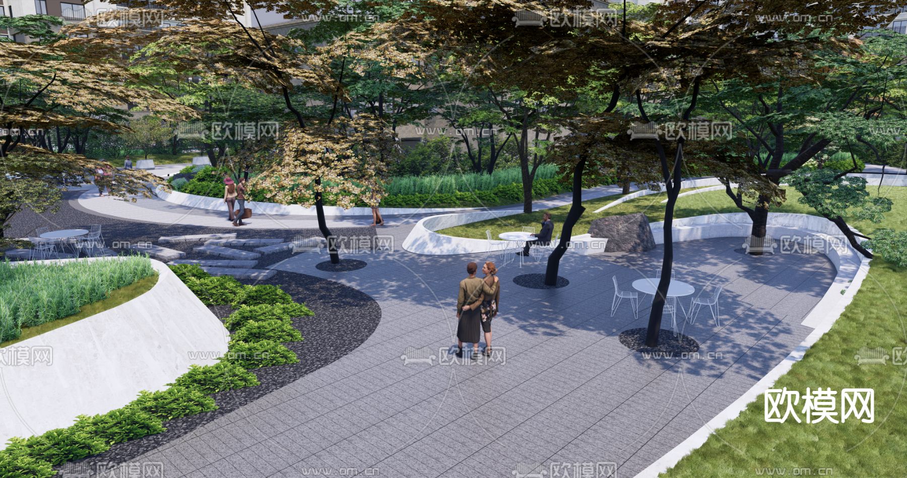 现代住宅小区园林景观su模型下载（渲染图1）