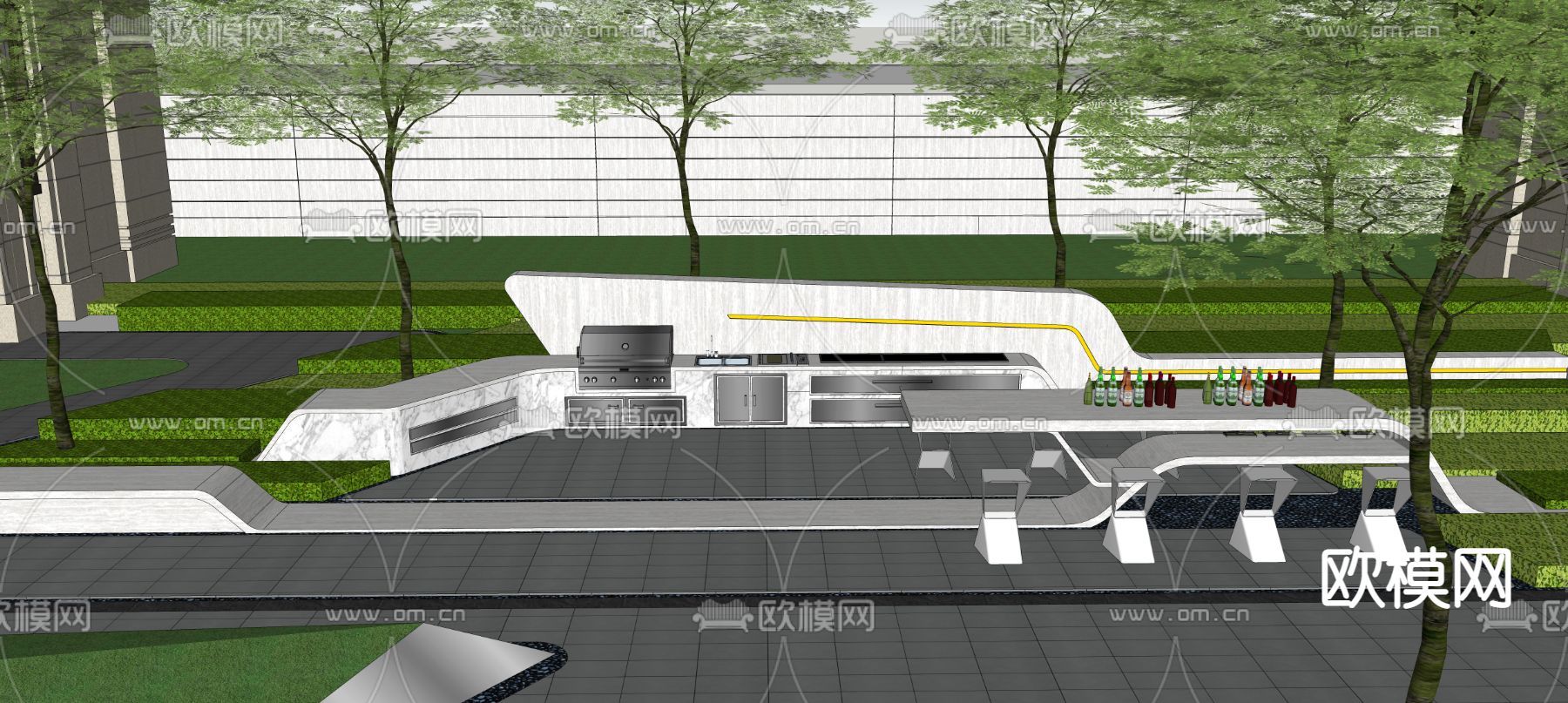 现代小区景观座椅su模型下载（渲染图2）