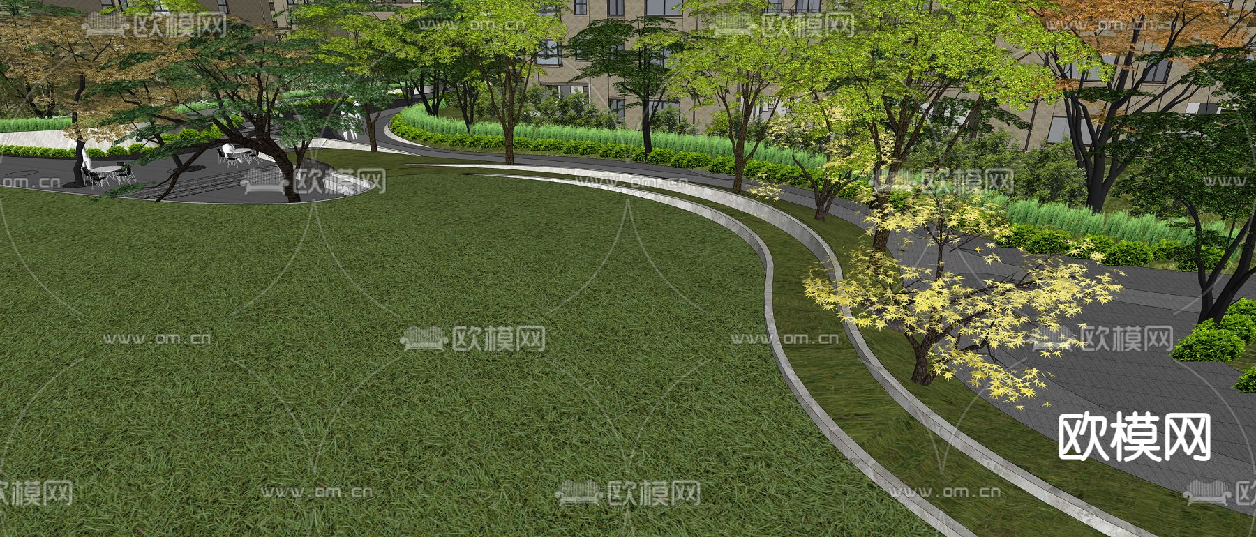 现代住宅小区园林景观su模型下载（渲染图3）