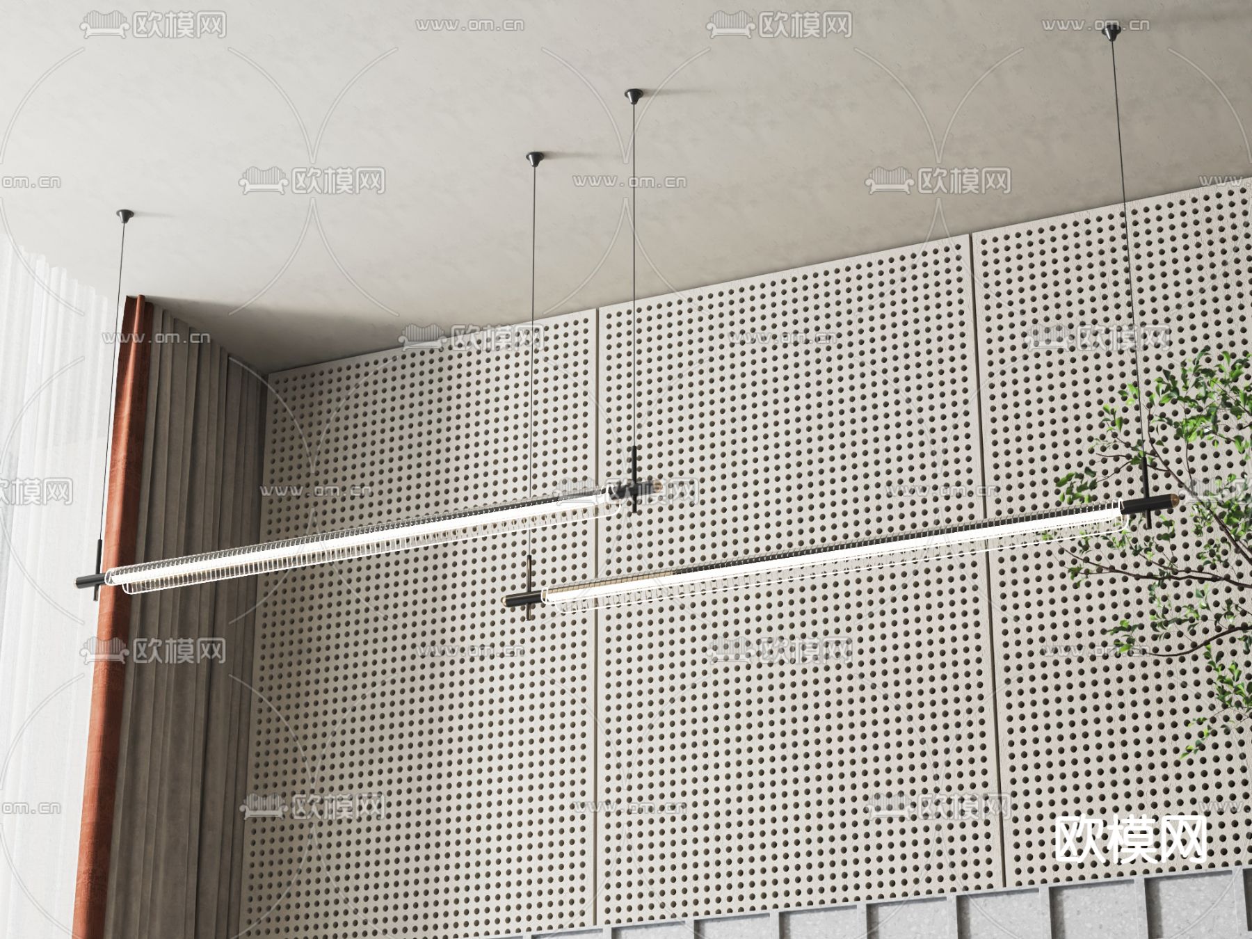 现代一字吊灯su模型下载（渲染图1）