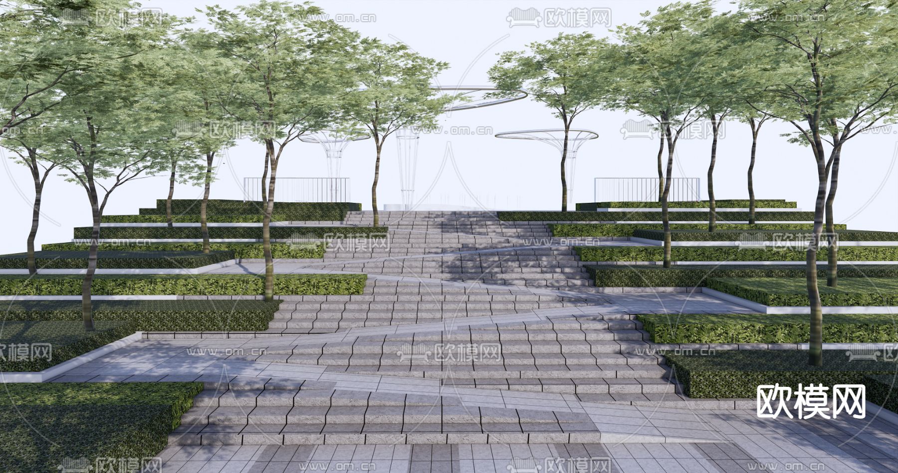 现代台阶 高差景观小品su模型