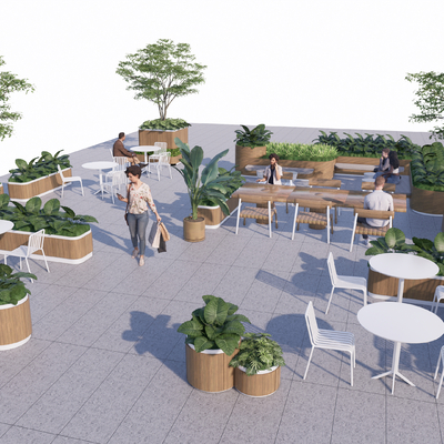  现代户外桌椅 商业外摆su模型 