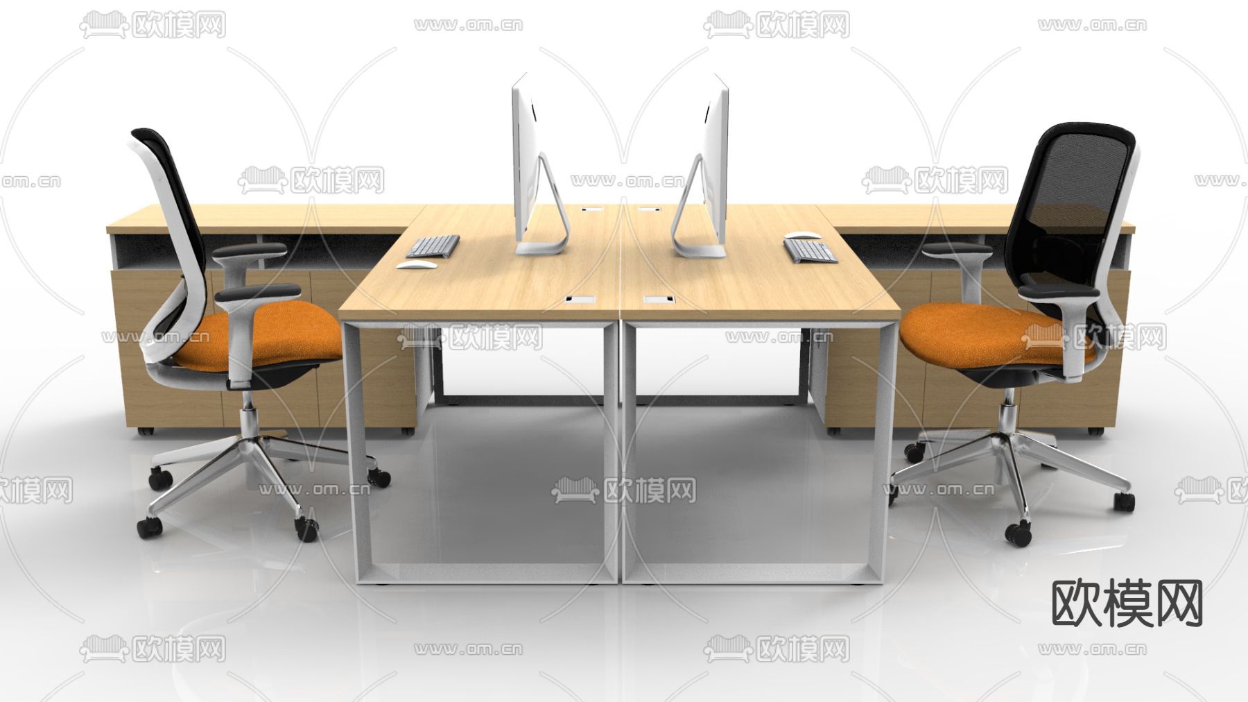 屏风卡位 员工桌su模型下载（渲染图2）