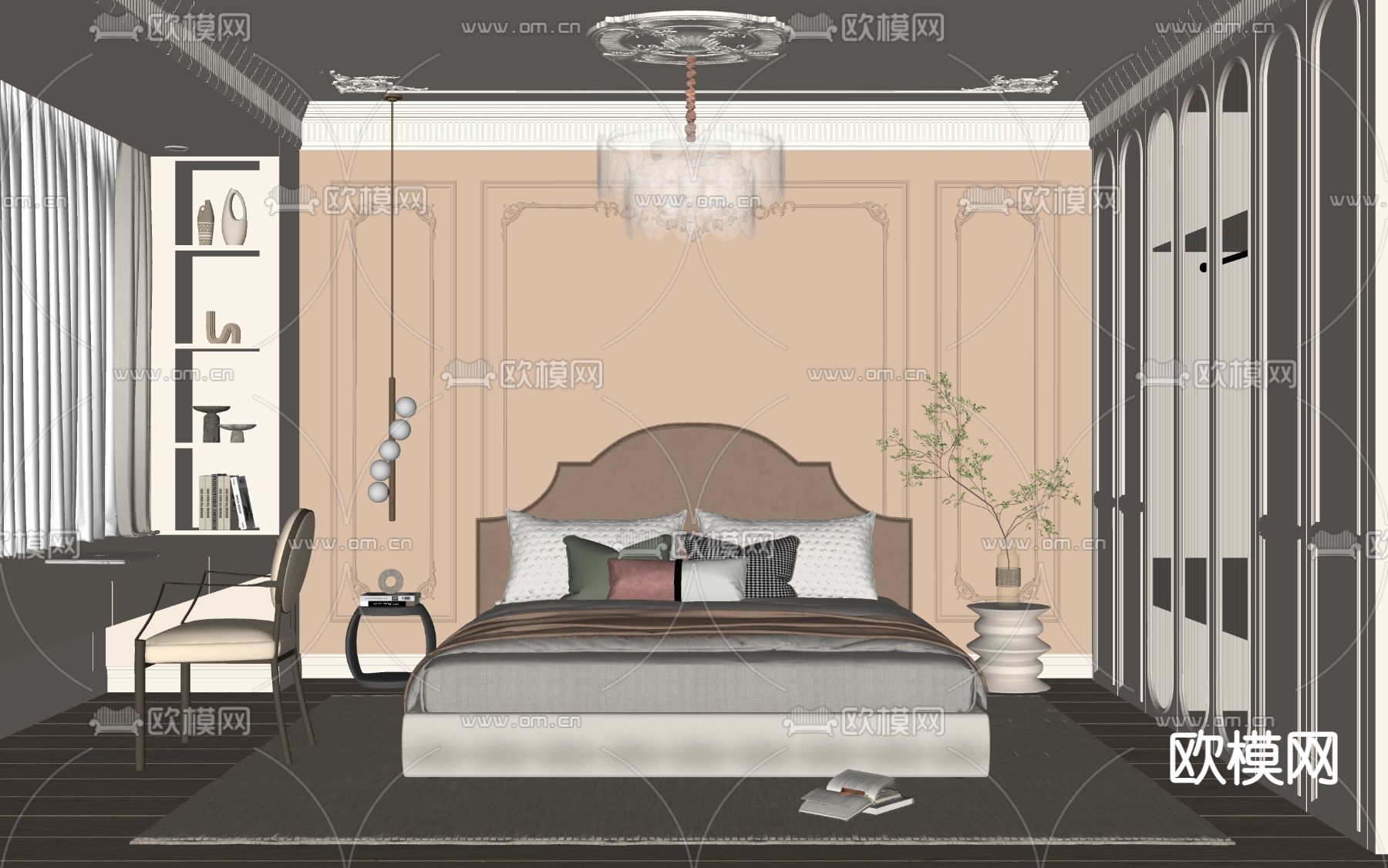 法式卧室su模型下载（渲染图2）