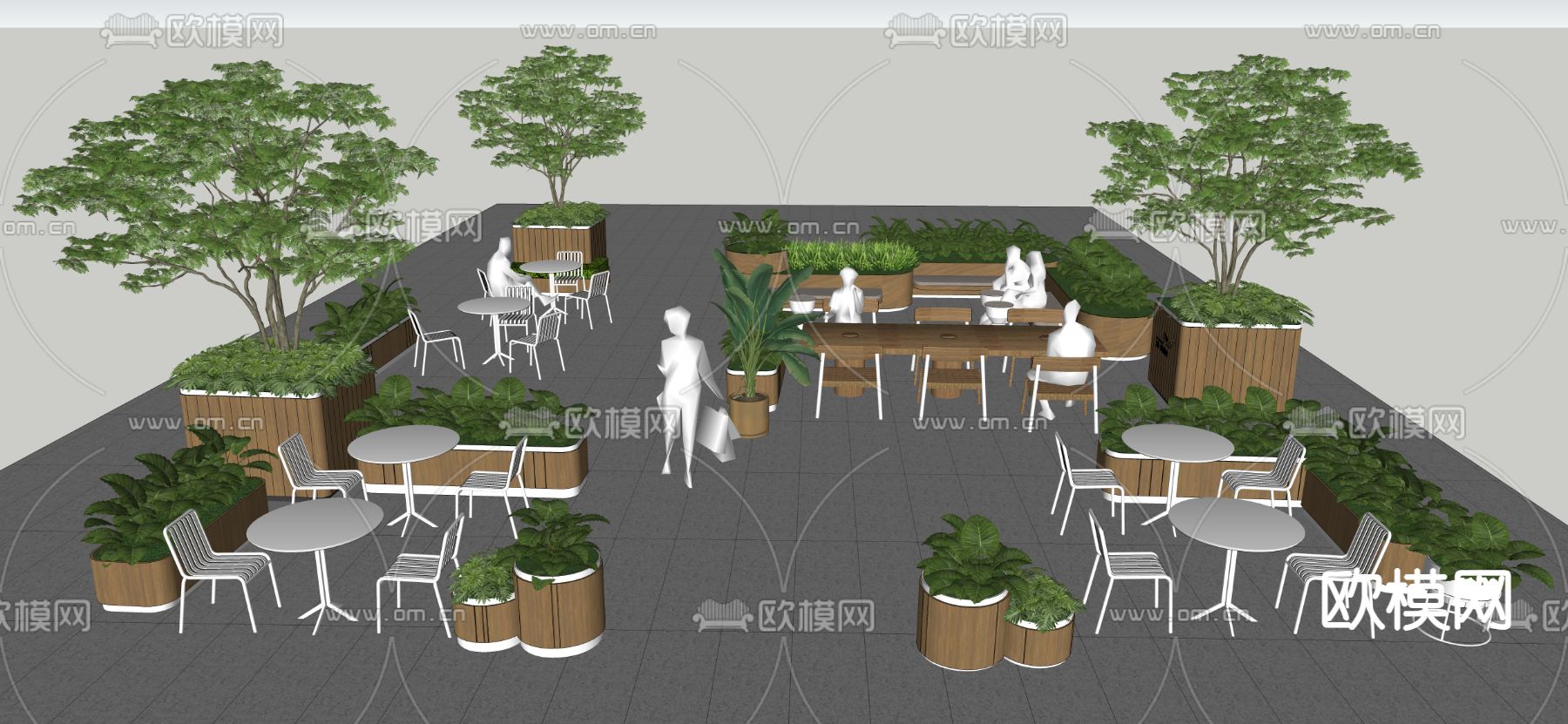现代户外桌椅 商业外摆su模型下载（渲染图2）