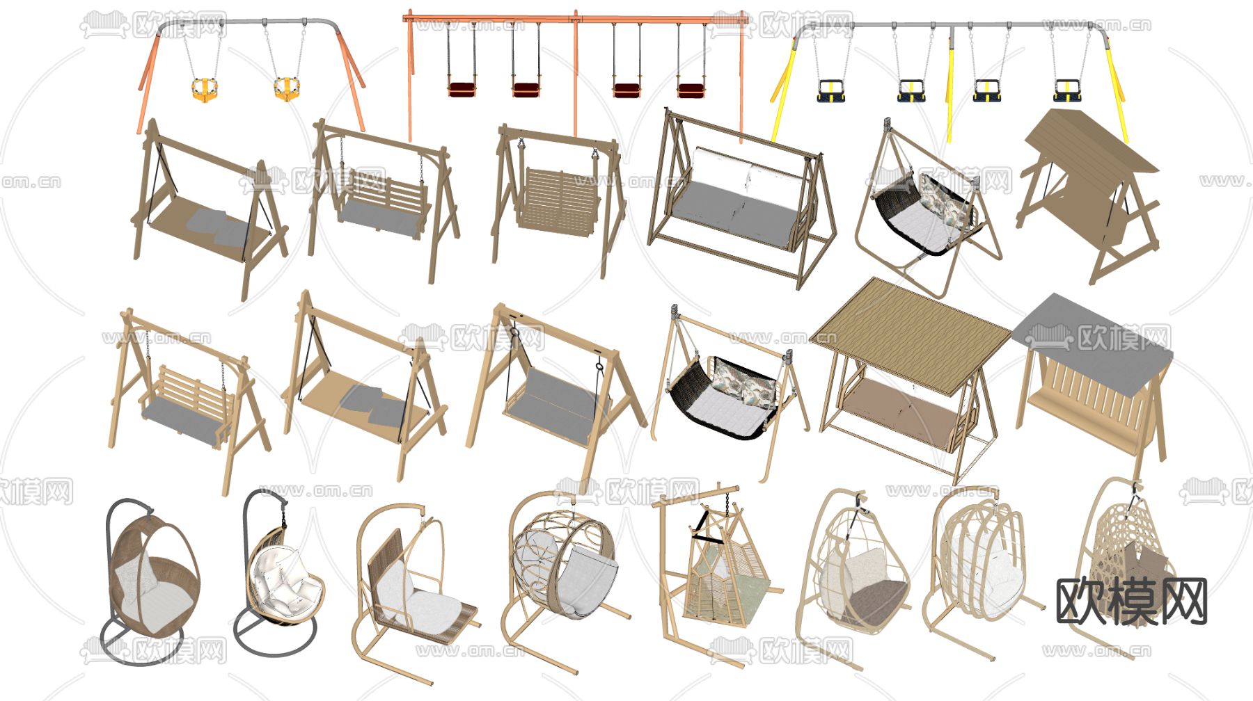 现代吊椅 秋千su模型下载（渲染图2）