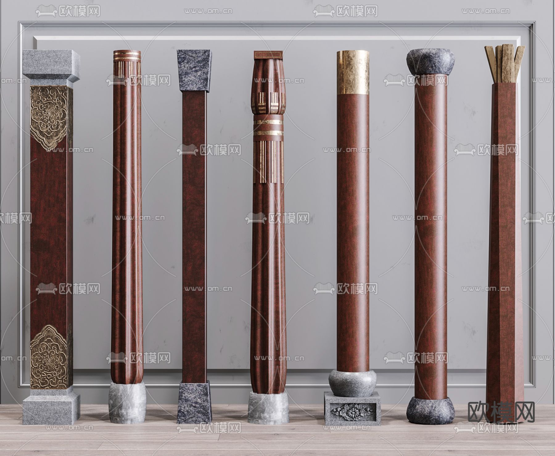 新中式柱子su模型下载（渲染图1）