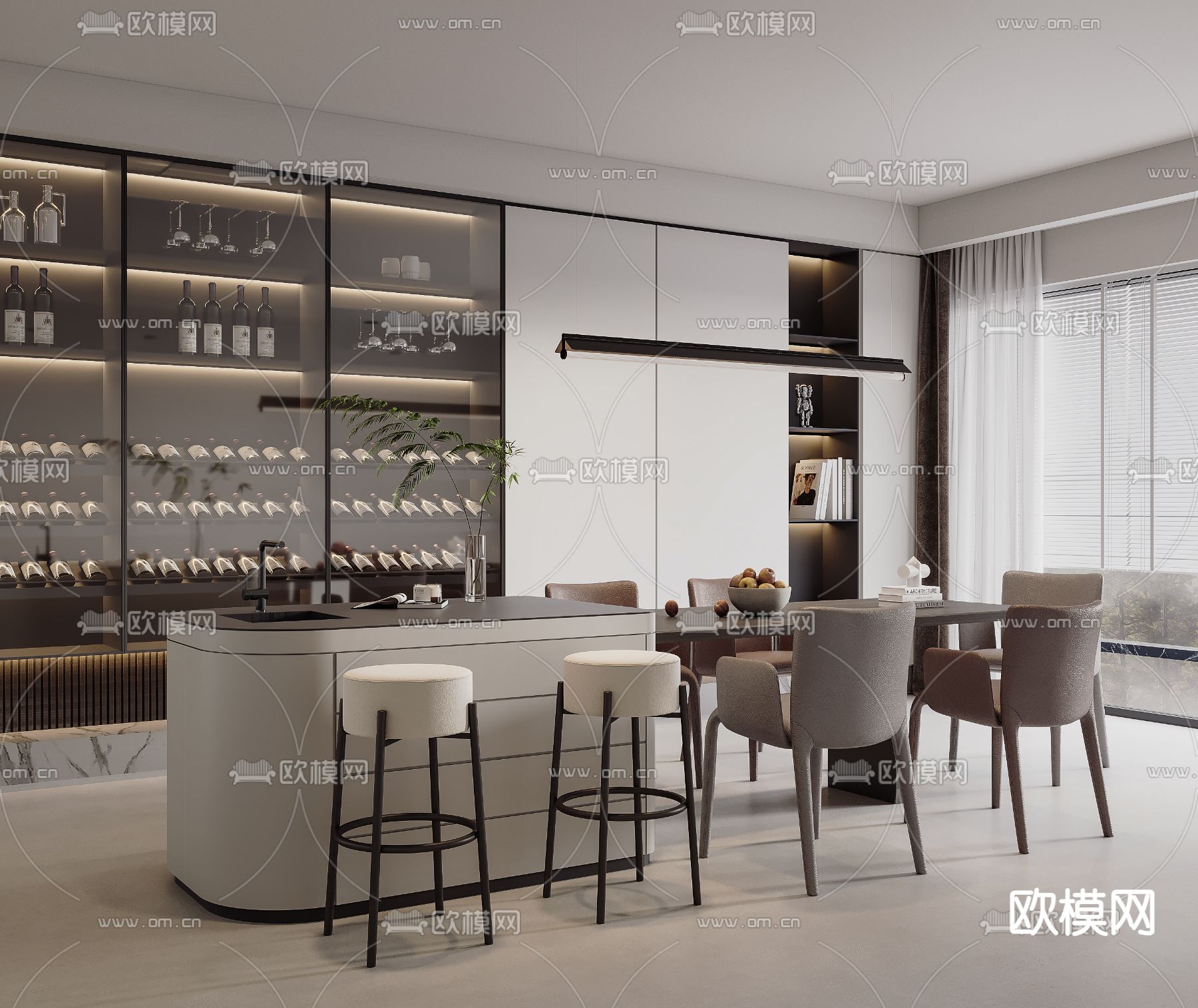 岛台餐桌椅3d模型下载