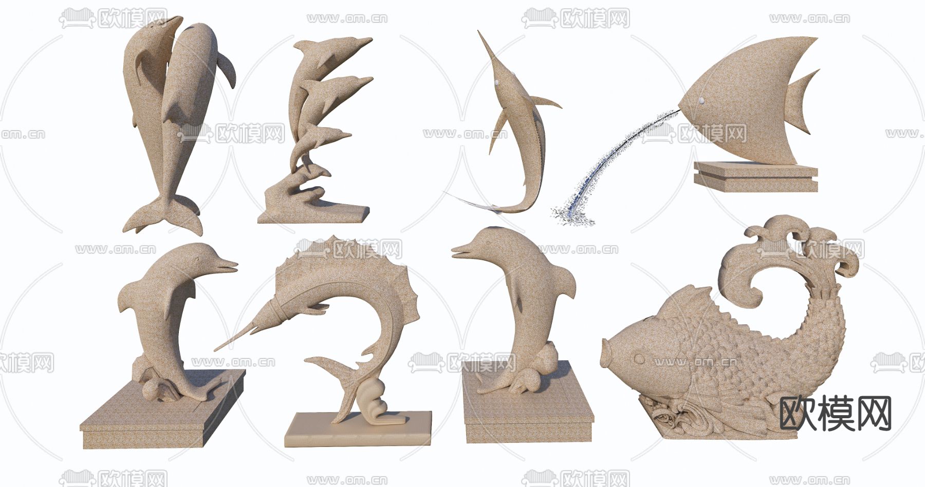 现代鱼类雕塑小品su模型