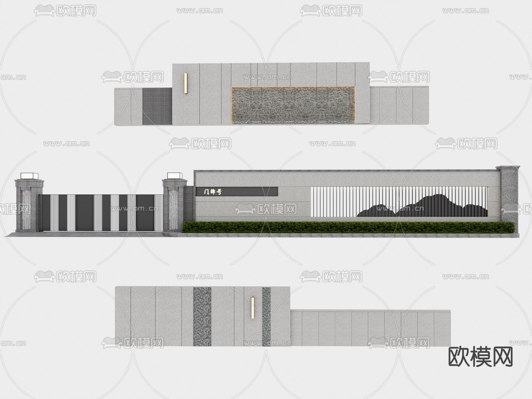 别墅入口 花园入口 围墙su模型