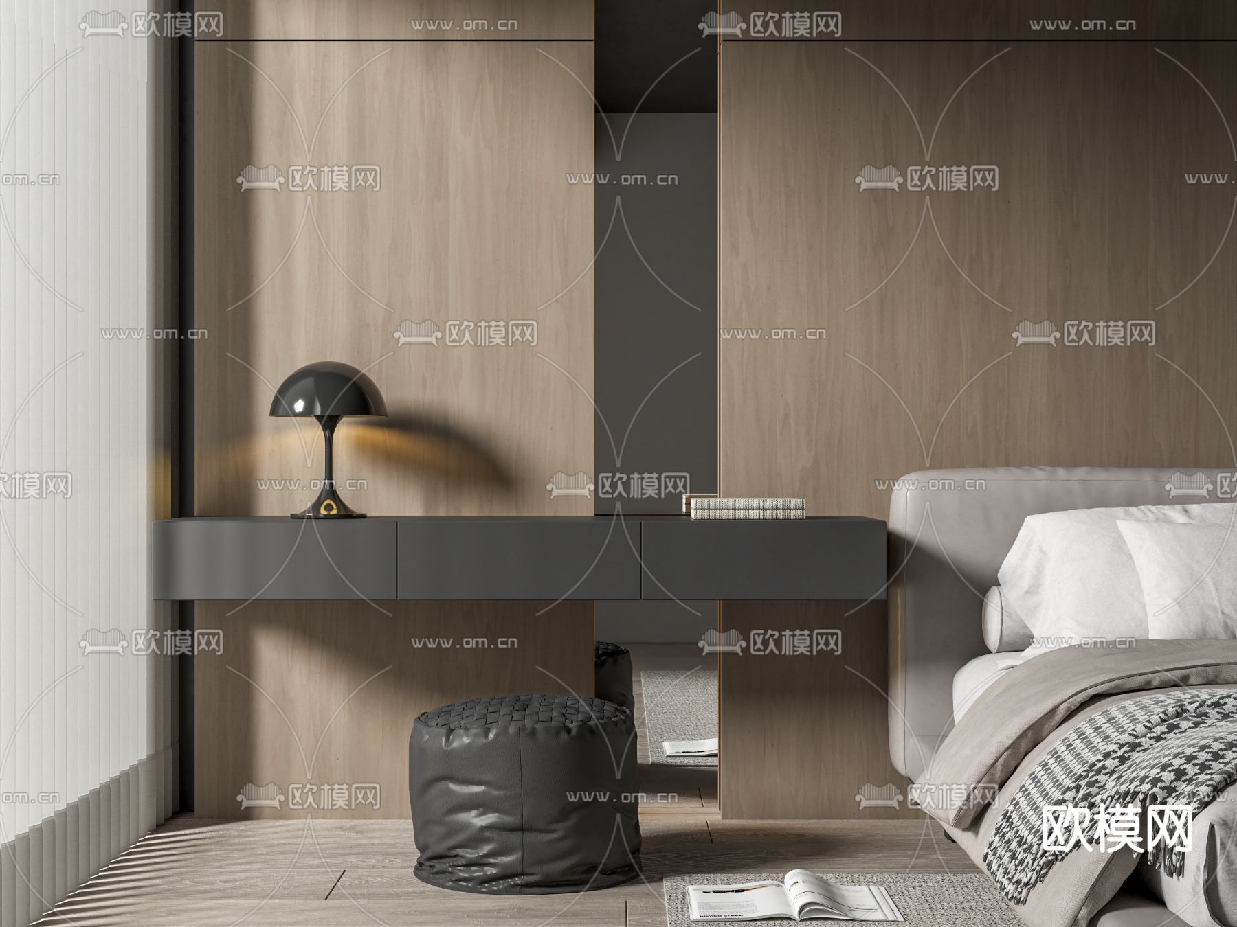 现代梳妆台su模型下载（渲染图1）