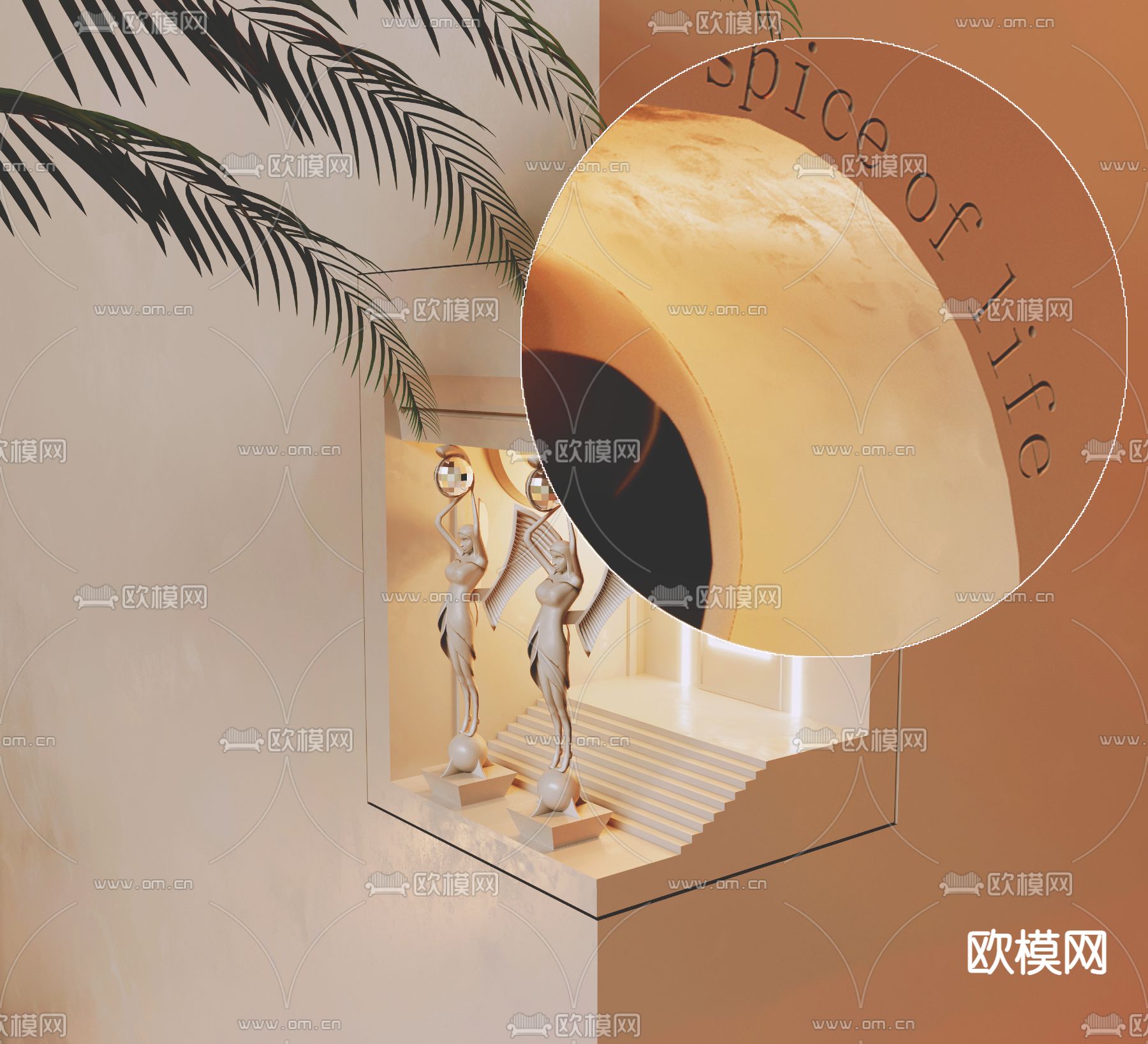 嵌入式壁灯 石膏壁灯3d模型下载（渲染图2）