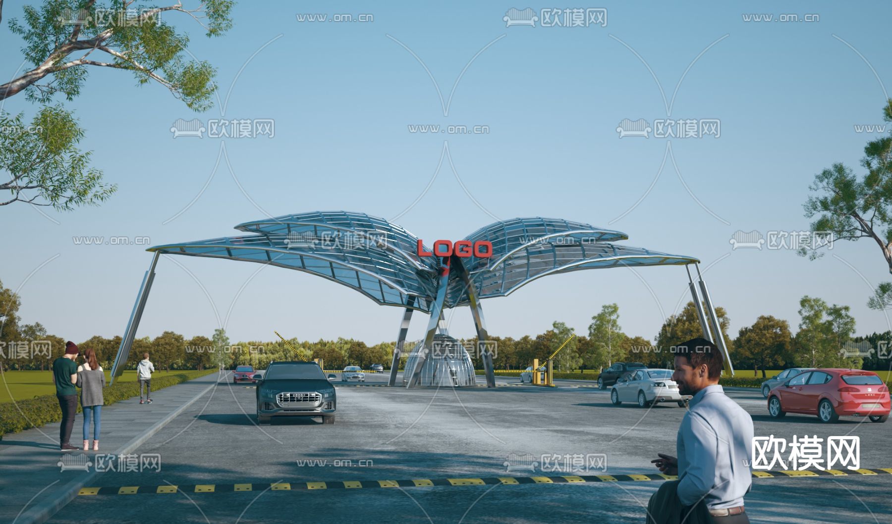 厂区大门 门卫 传达室3d模型下载