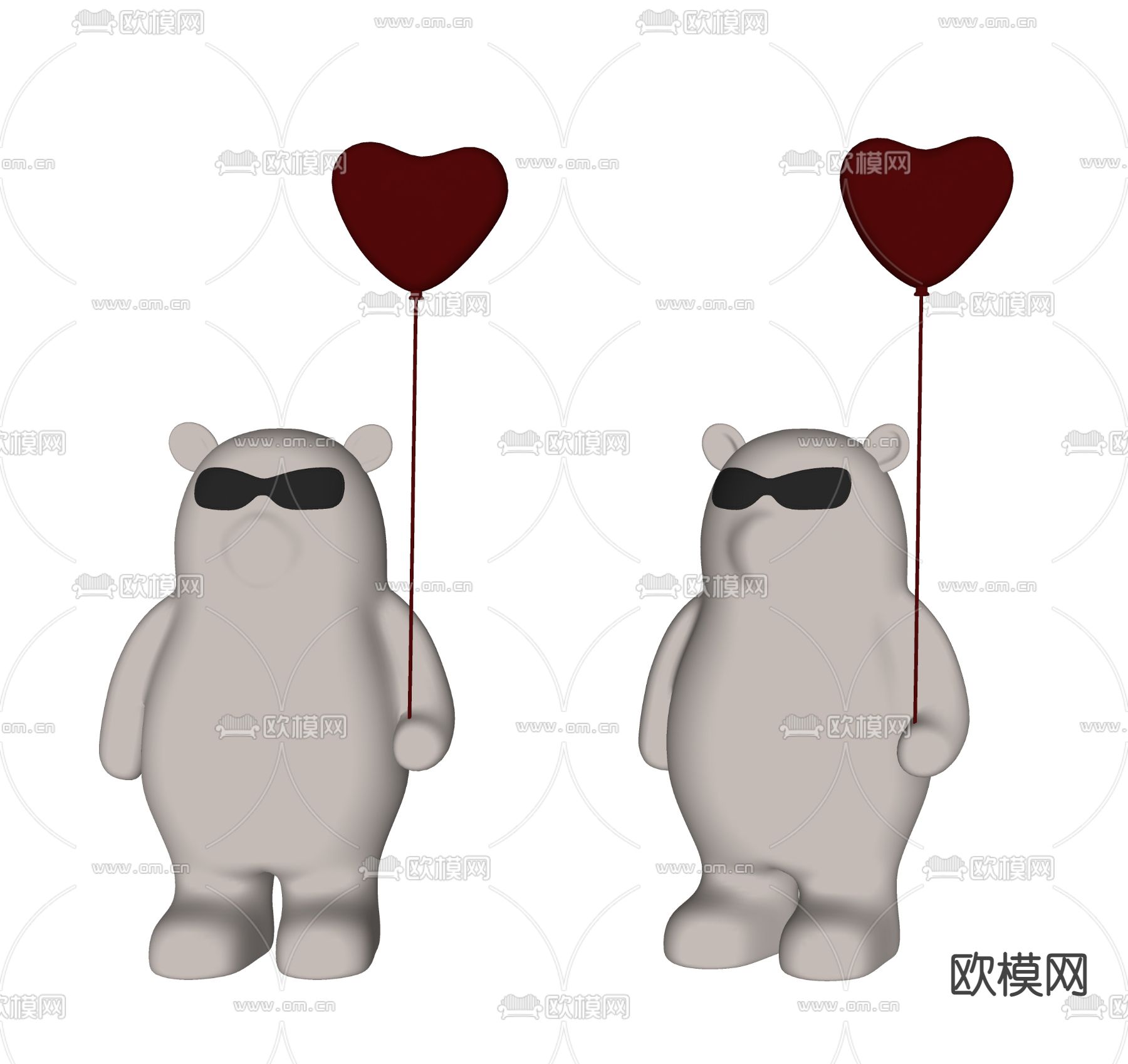 现代小熊雕塑公仔潮玩su模型下载（渲染图2）