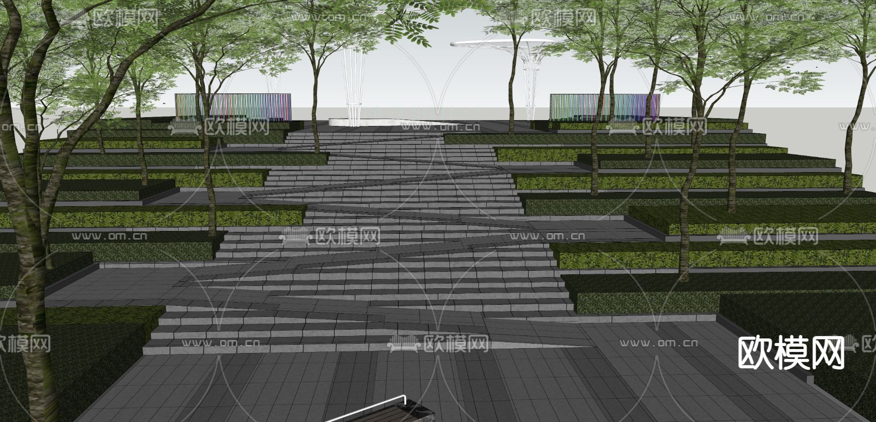 现代台阶 高差景观小品su模型