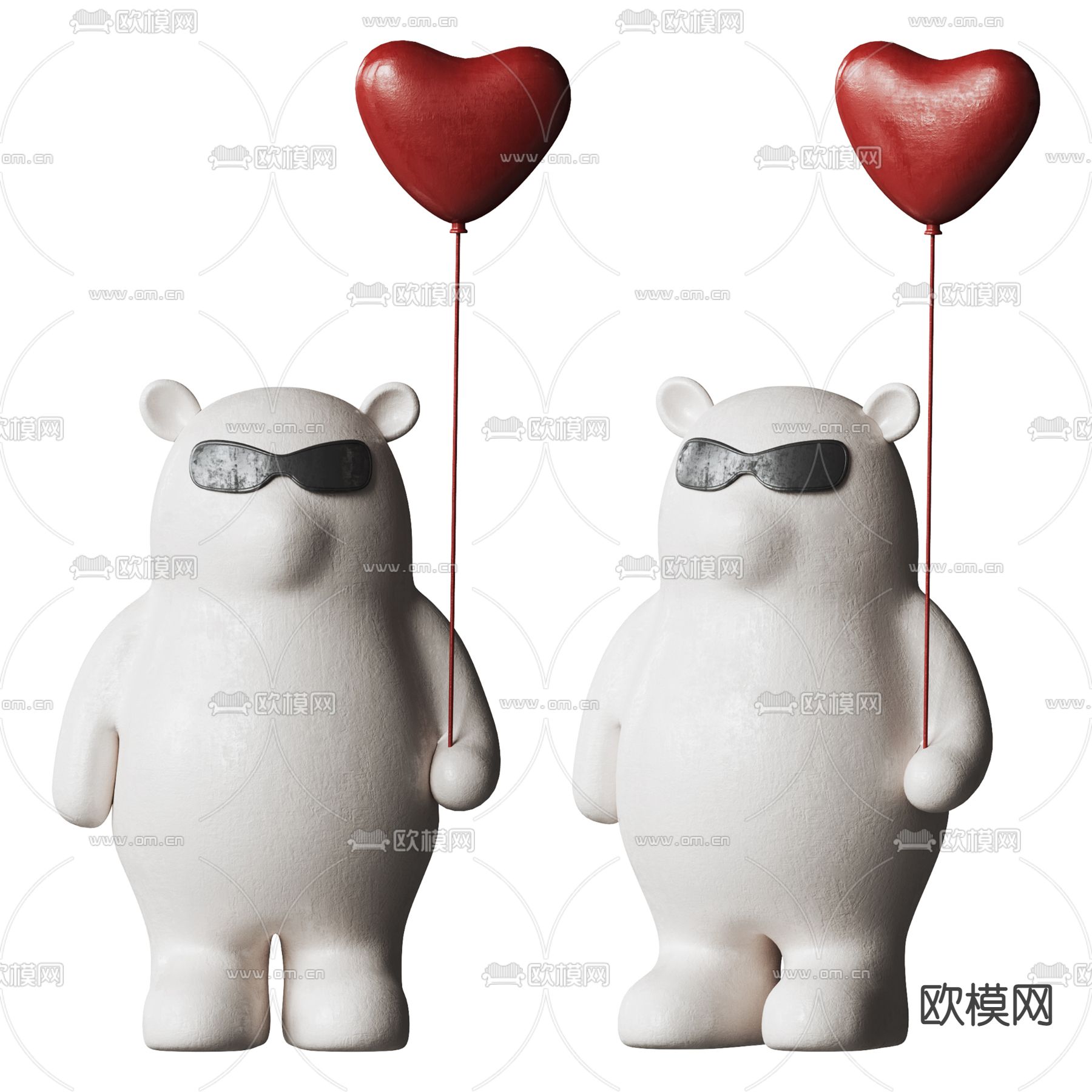 现代小熊雕塑公仔潮玩su模型下载（渲染图1）