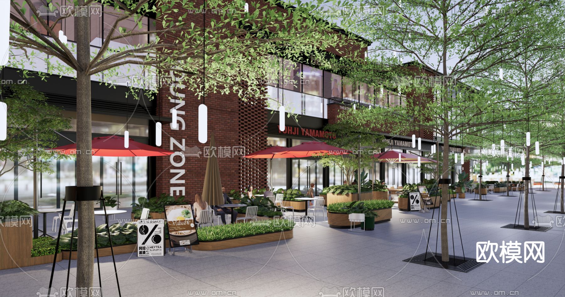 现代商业街su模型下载（渲染图2）