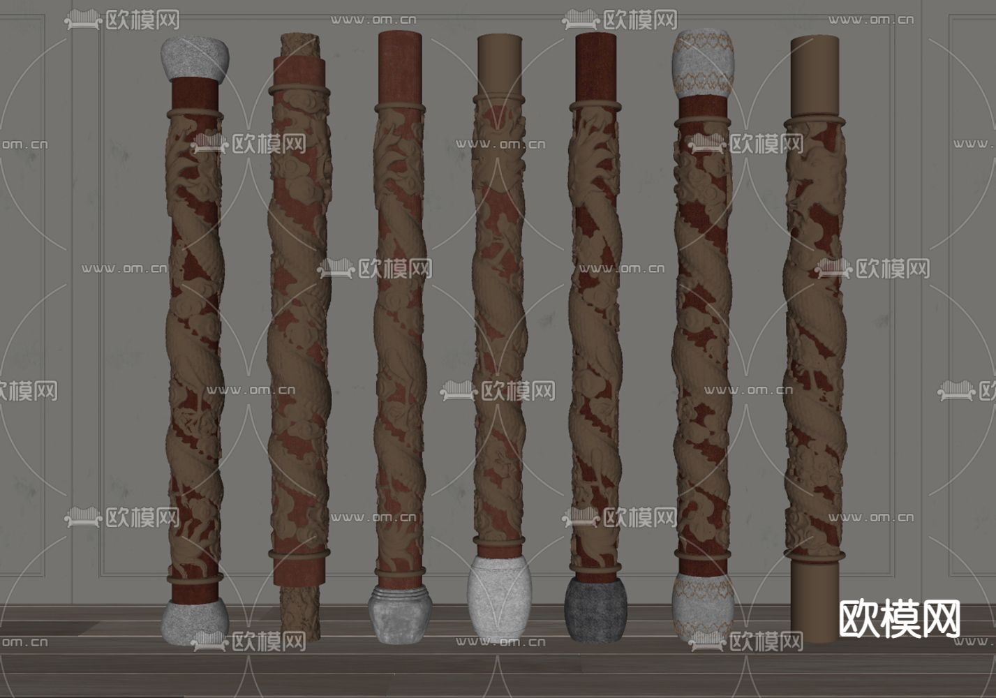 新中式盘龙柱子su模型下载（渲染图2）