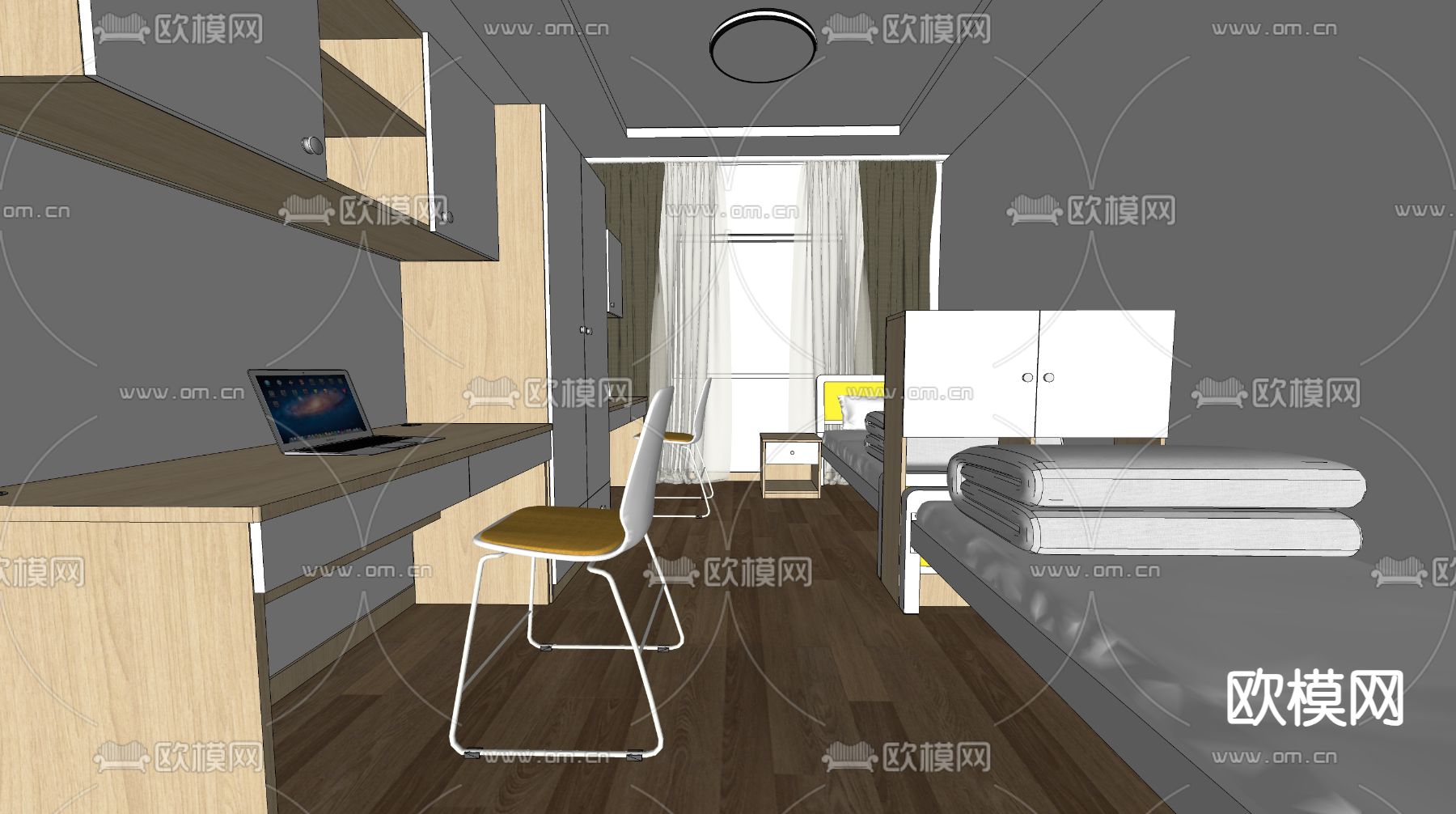 公寓 双人间su模型下载（渲染图2）