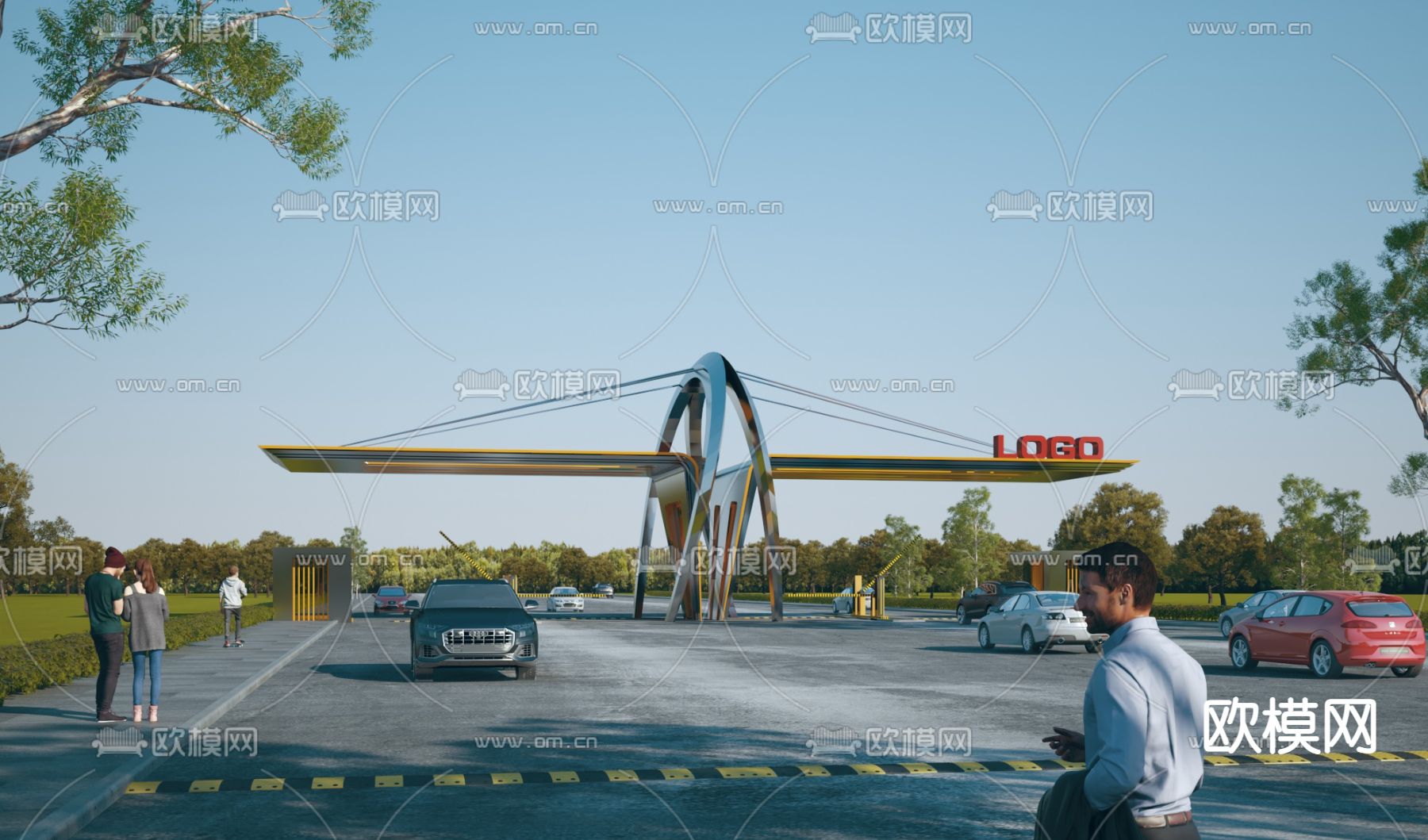 厂区大门 门卫 传达室3d模型下载