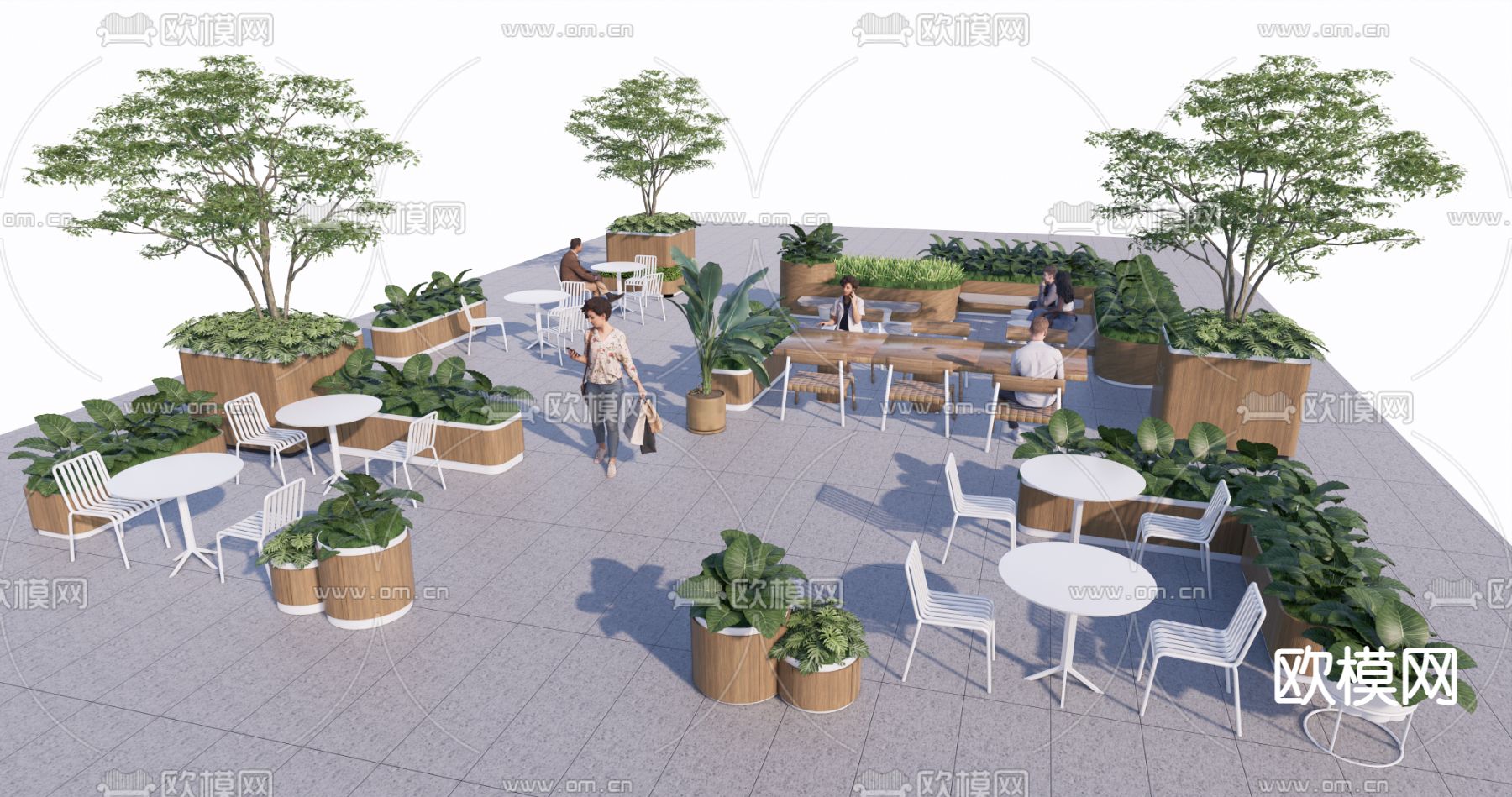 现代户外桌椅 商业外摆su模型下载（渲染图1）