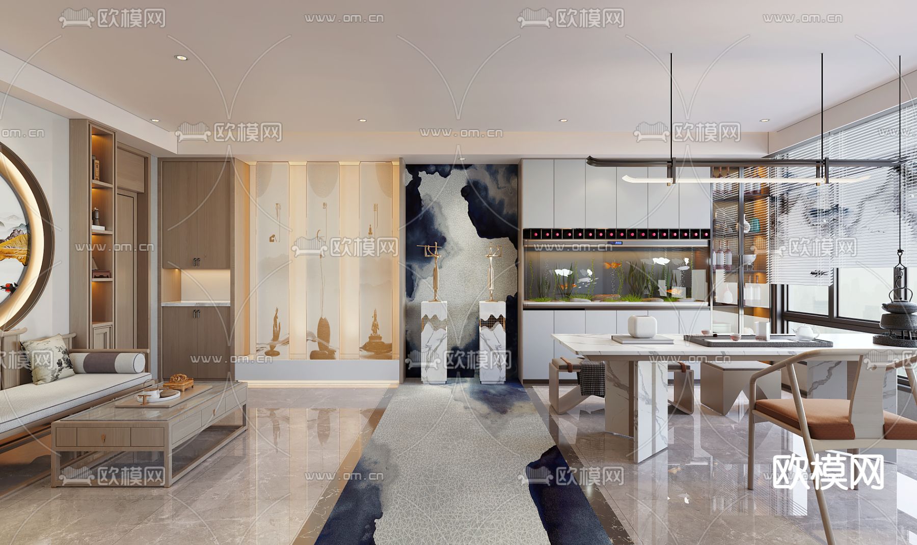 新中式公寓3d模型下载（渲染图3）