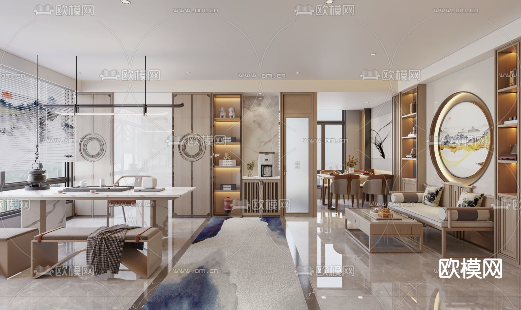 新中式公寓3d模型下载（渲染图1）