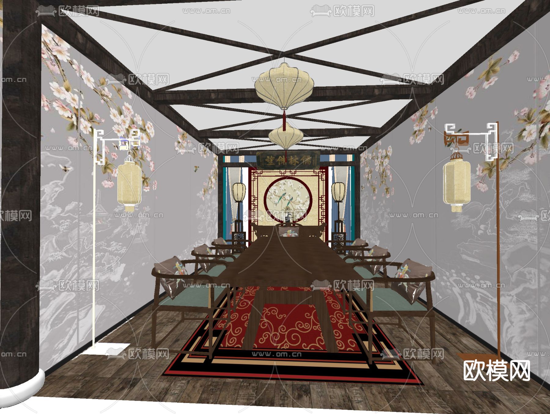 中式餐厅包厢su模型下载（渲染图2）