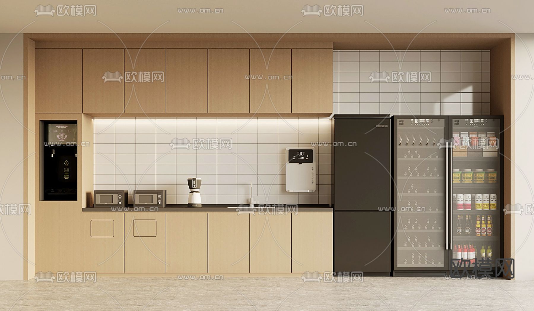 茶水间 直饮机 咖啡机 冷饮柜3d模型下载