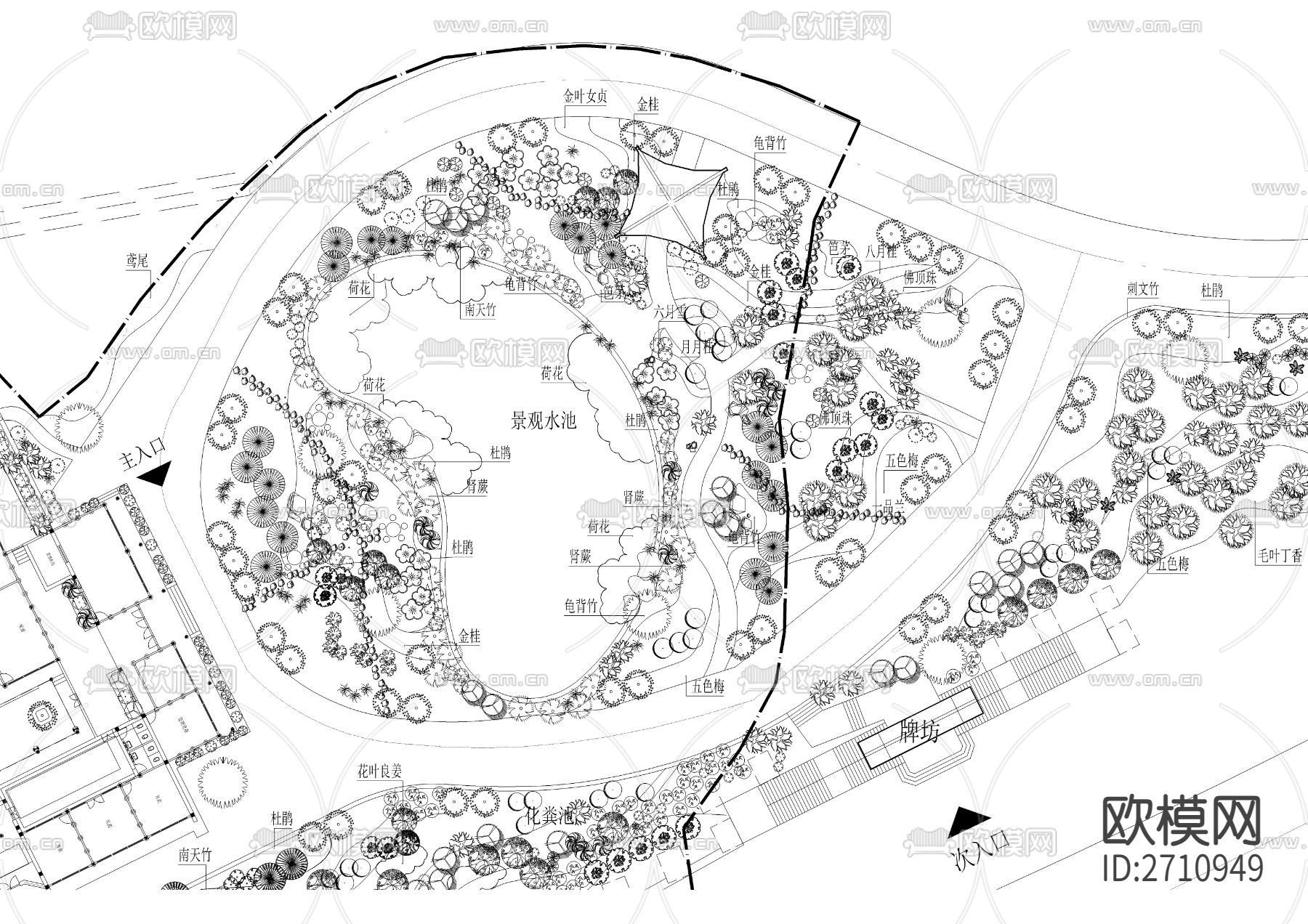 度假文化村绿化景观cad施工图下载（渲染图2）