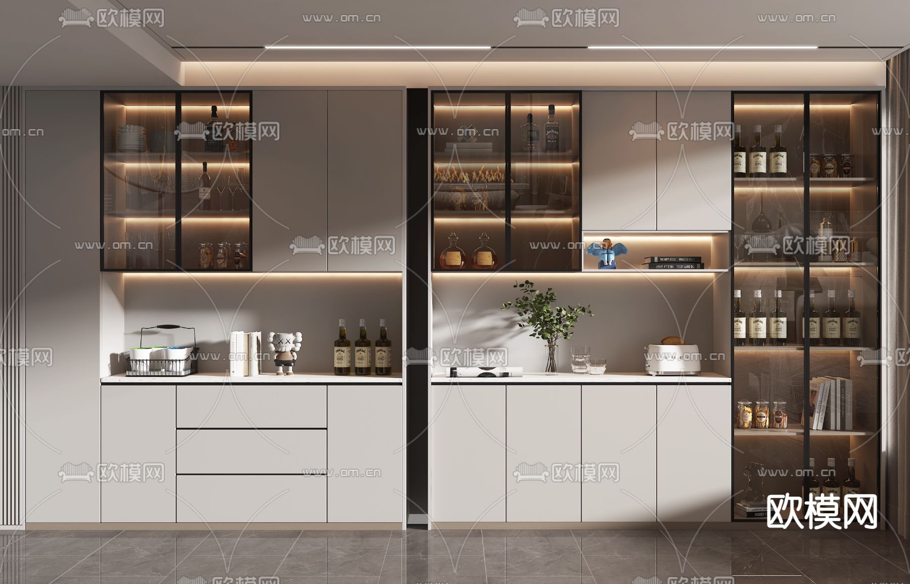 奶油风酒柜 餐边柜3d模型下载