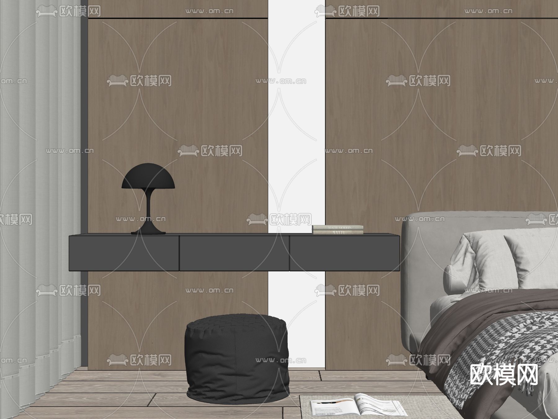 现代梳妆台su模型下载（渲染图2）