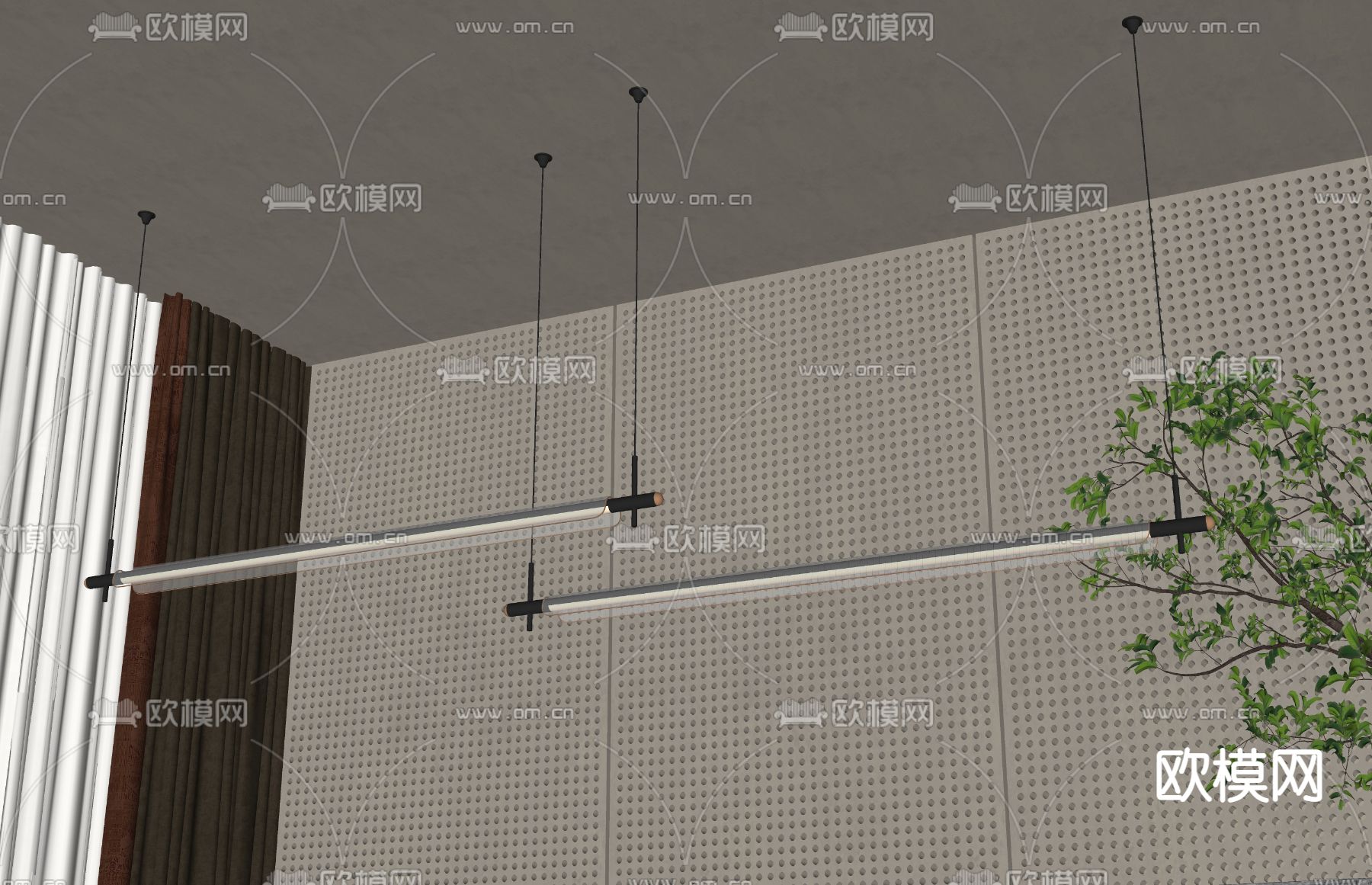 现代一字吊灯su模型下载（渲染图2）