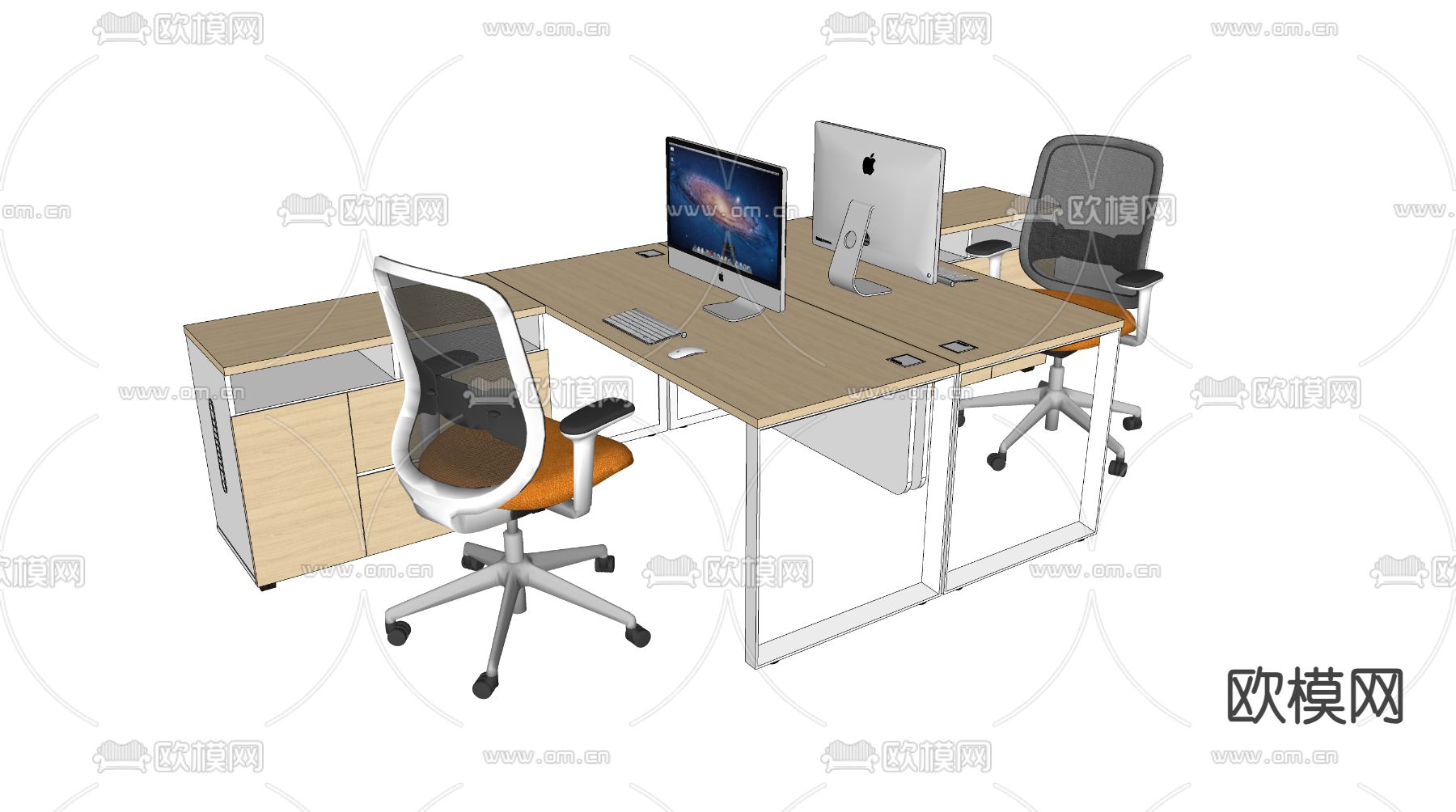 屏风卡位 员工桌su模型下载（渲染图3）