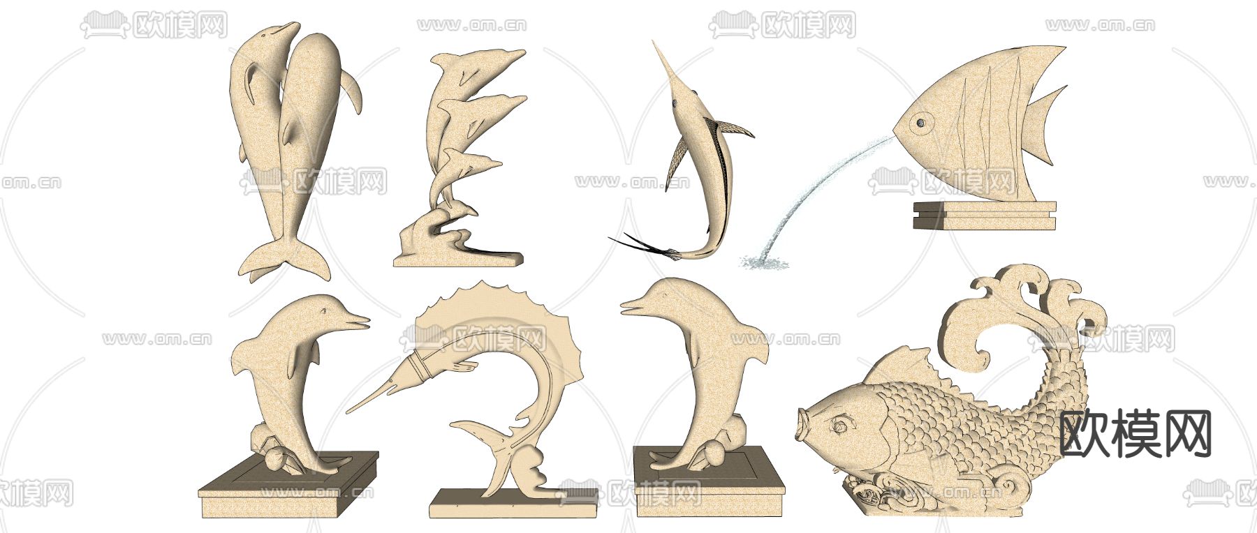现代鱼类雕塑小品su模型