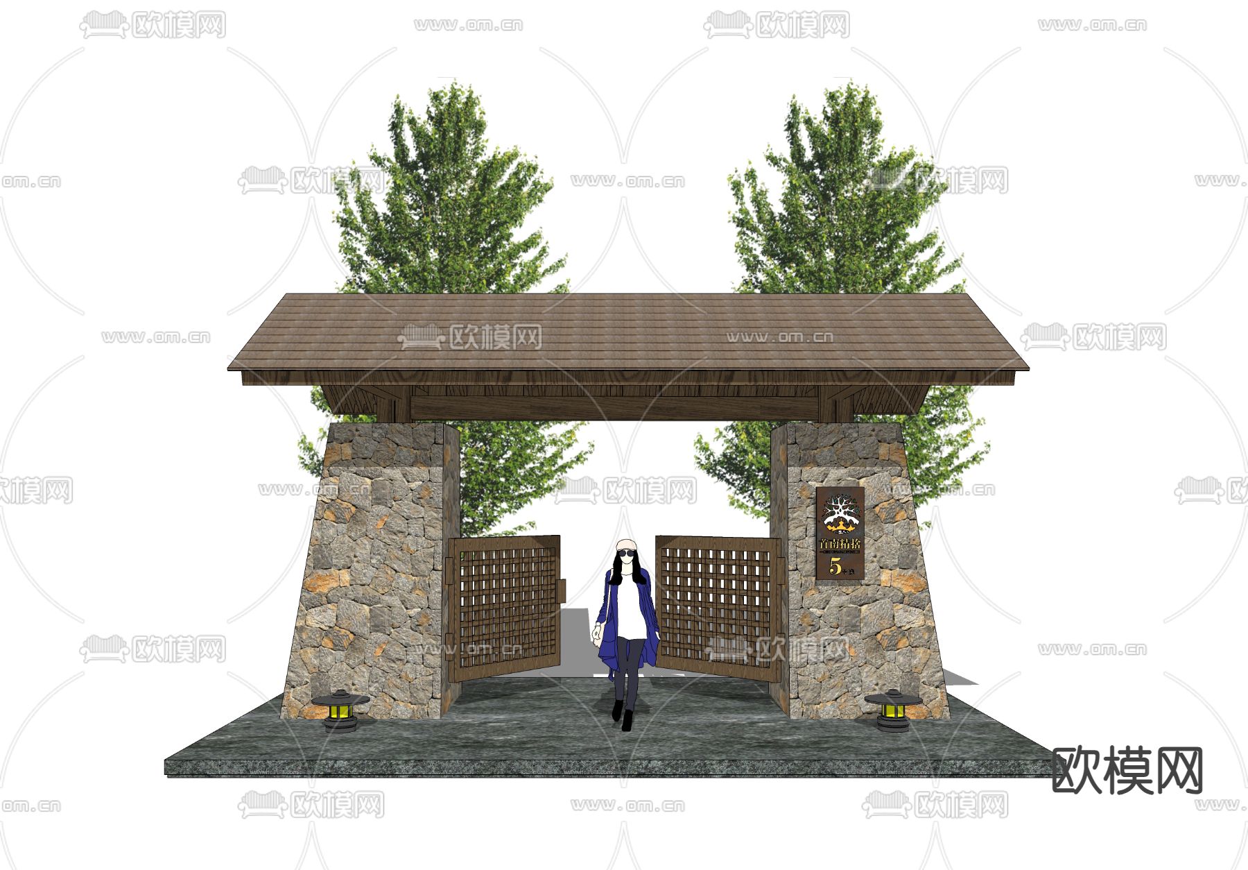 民宿大门su模型