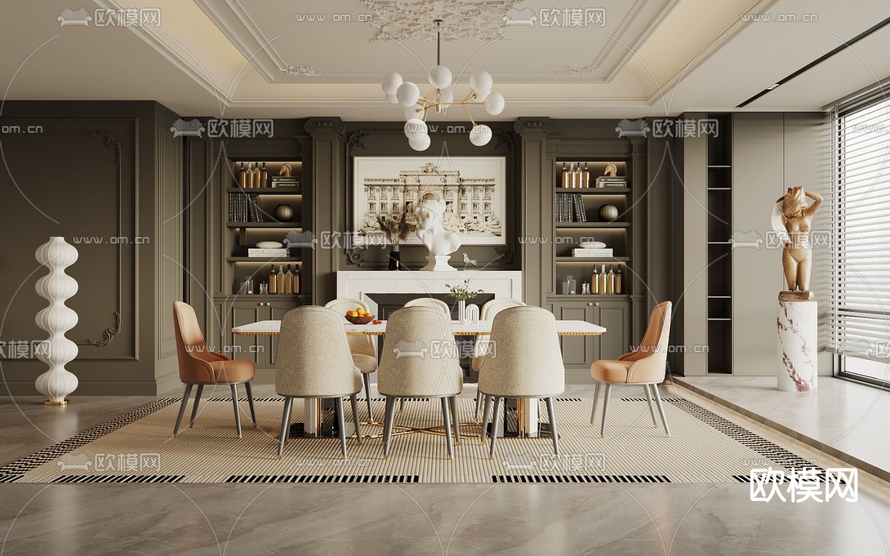 简欧餐厅3d模型下载