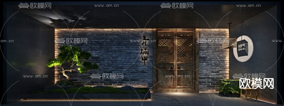 中式庭院门 门头3d模型下载