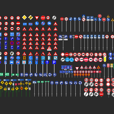  现代交通指示牌标识牌su模型 