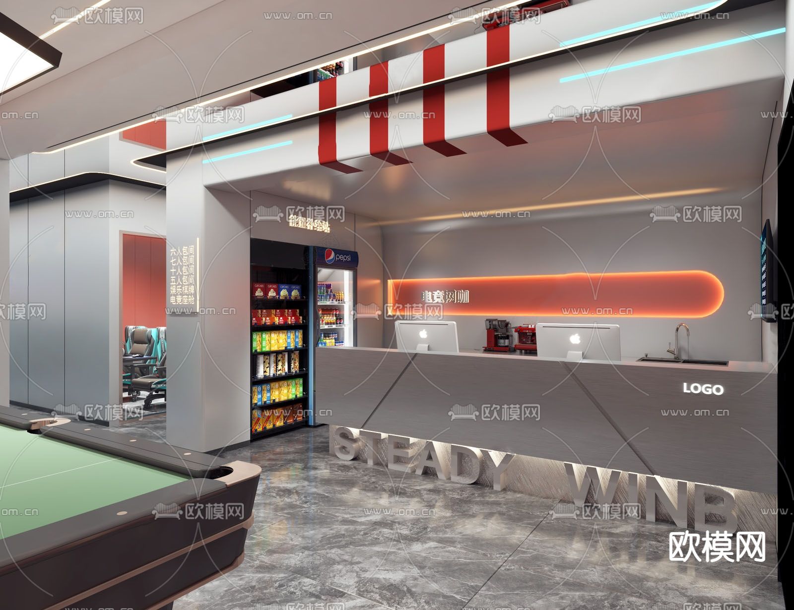 现代网吧 网咖su模型下载（渲染图1）