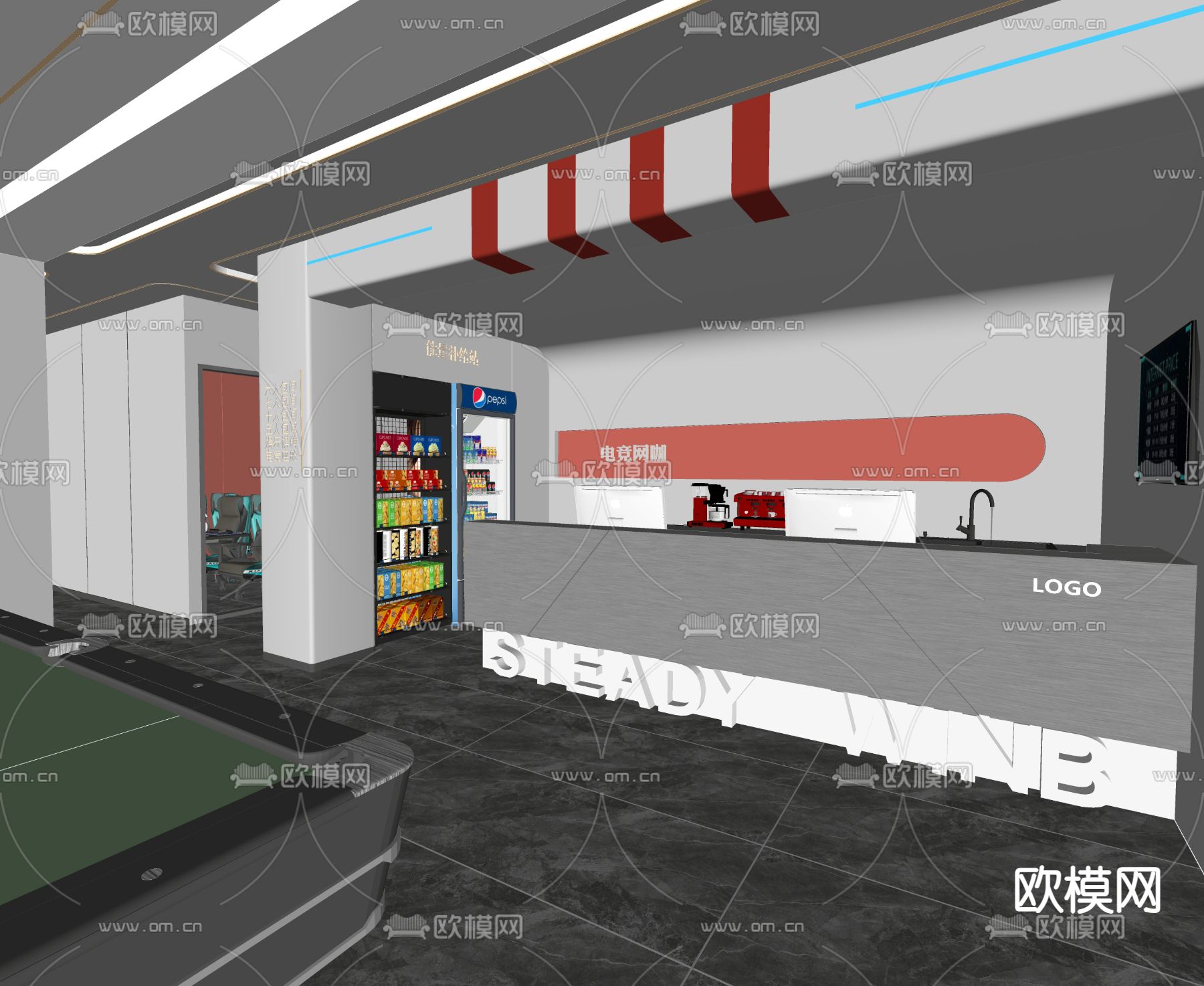 现代网吧 网咖su模型下载（渲染图2）