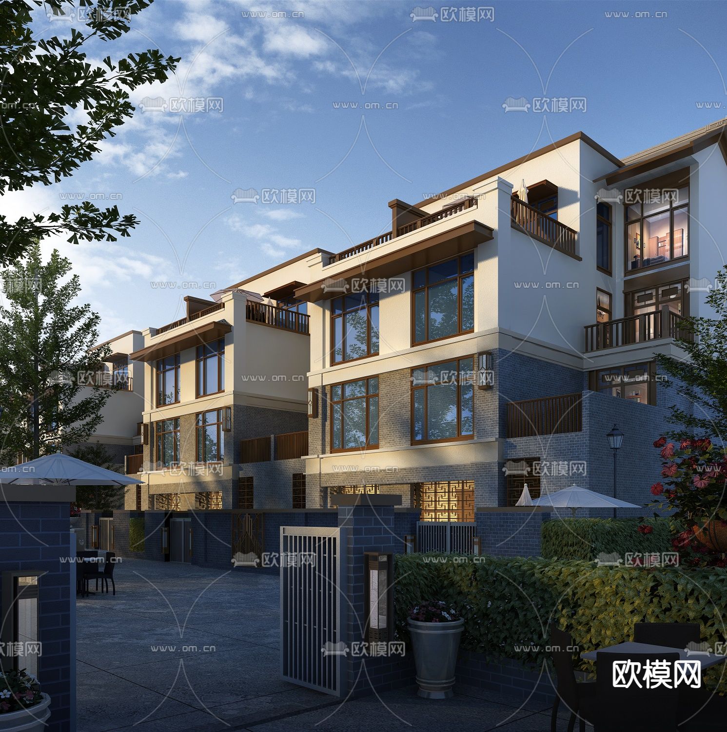 连排别墅外观3d模型下载