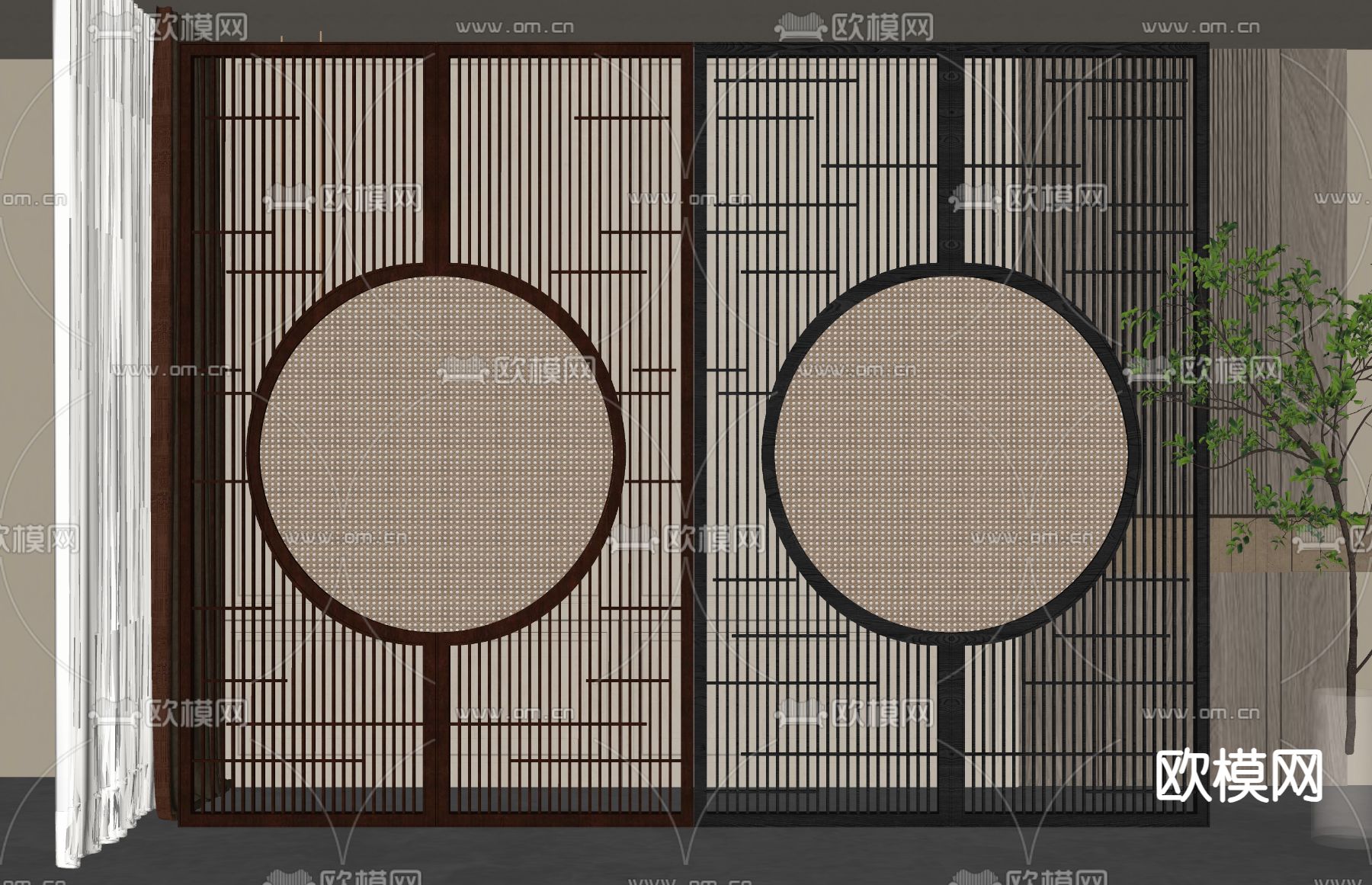 新中式隔断屏风su模型下载（渲染图2）