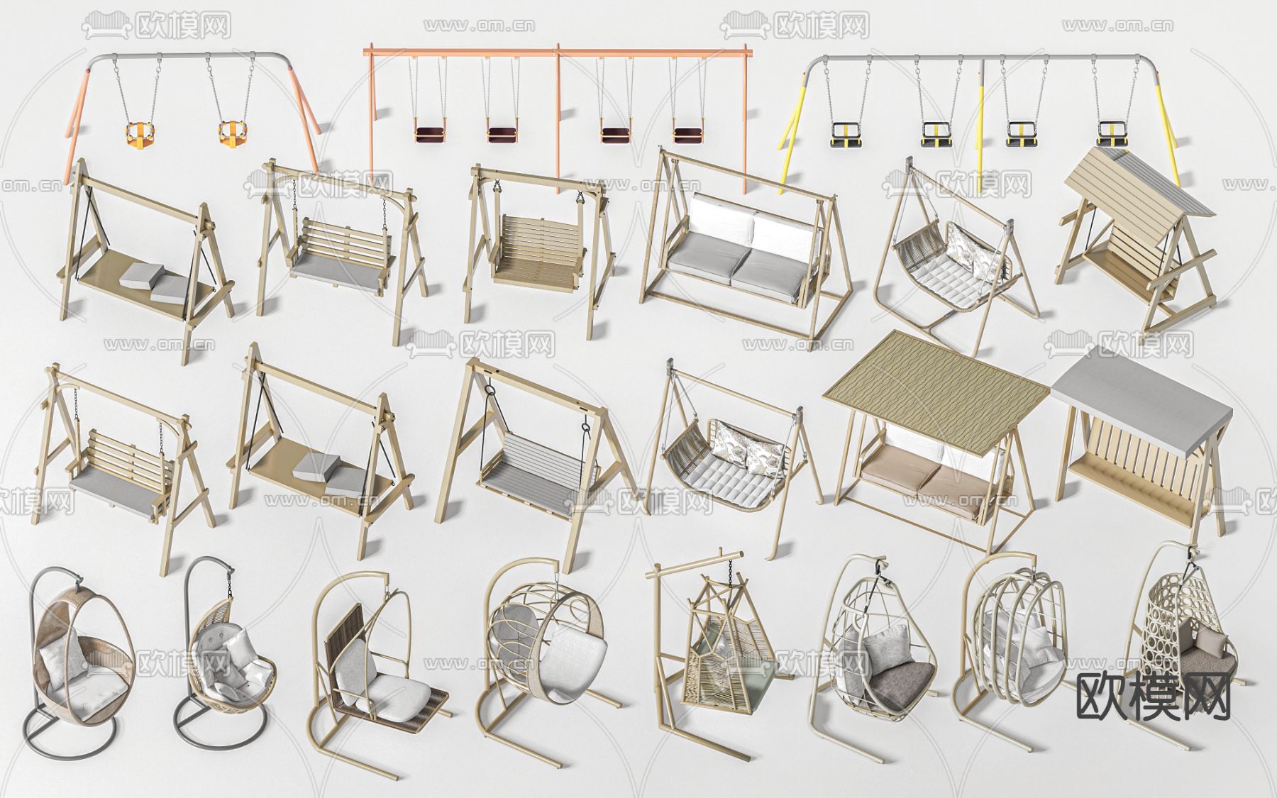 现代吊椅 秋千su模型下载（渲染图1）