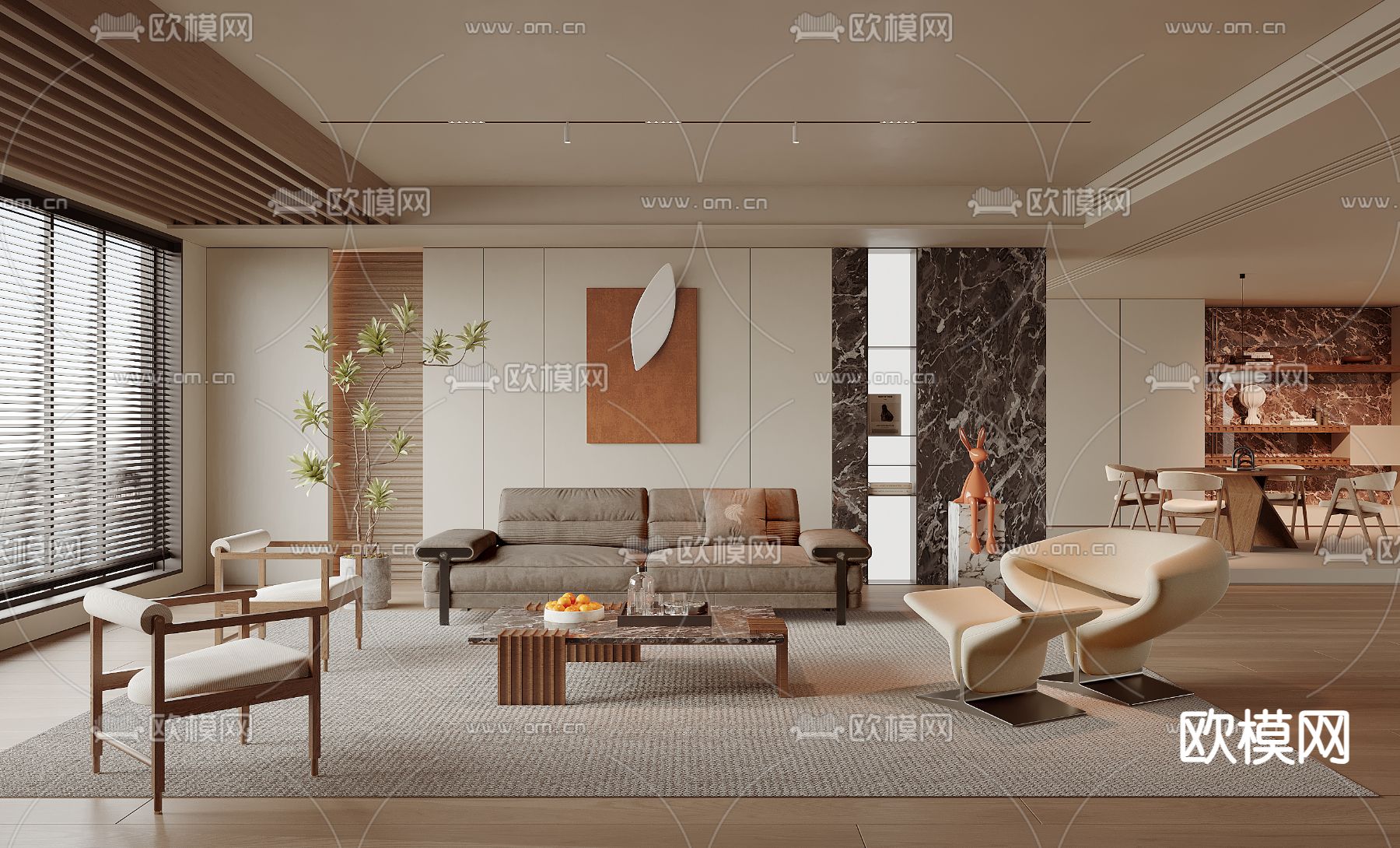 北欧客厅3d模型下载（渲染图1）