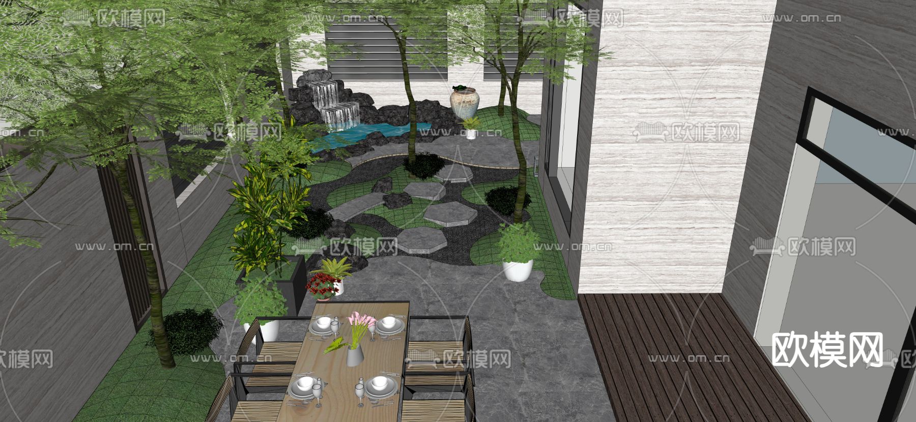 现代花园庭院su模型下载（渲染图2）