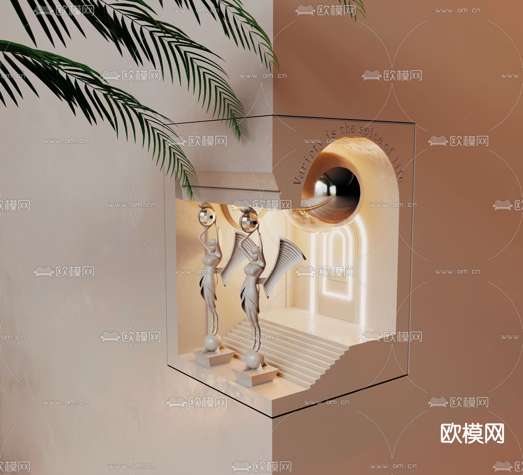 嵌入式壁灯 石膏壁灯3d模型下载（渲染图1）