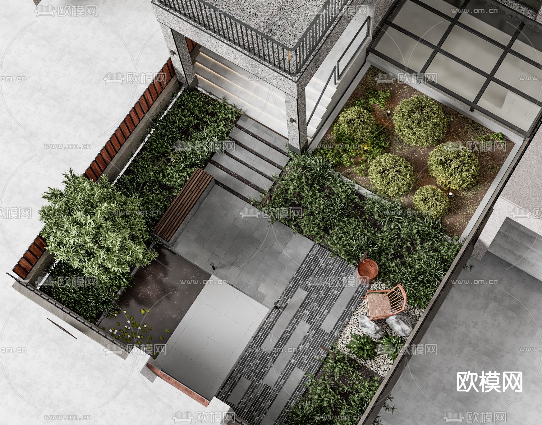 别墅庭院 花园3d模型下载（渲染图2）