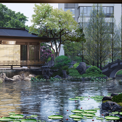 新中式园林景观su模型