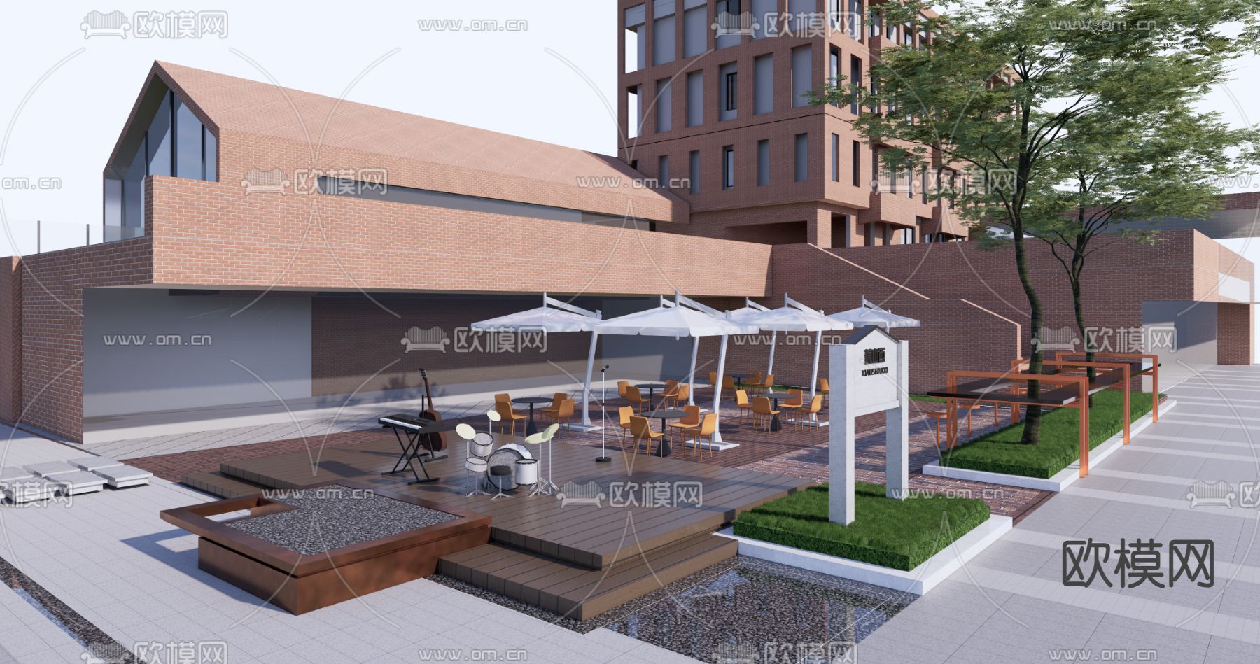 现代露天休闲区su模型下载（渲染图1）